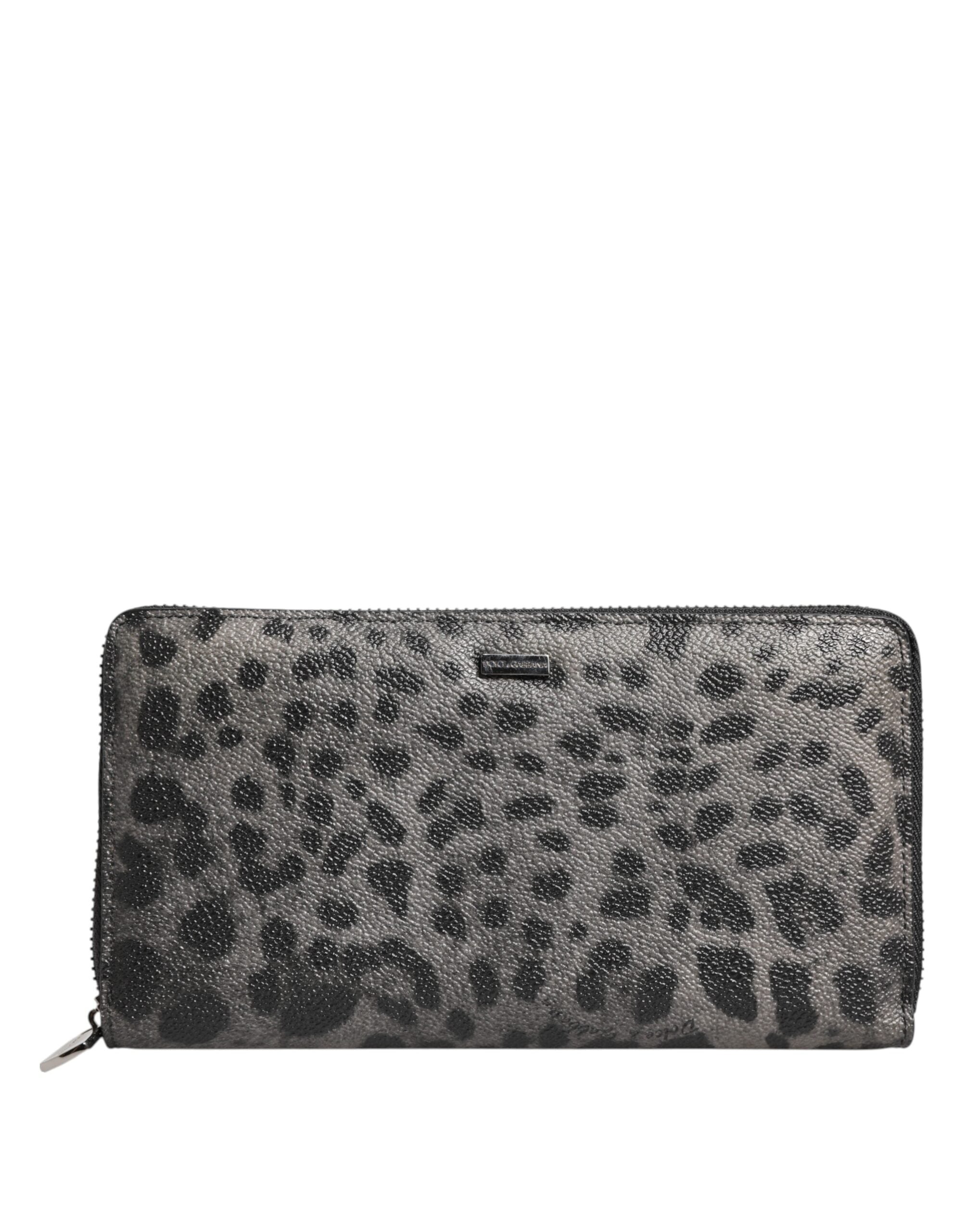 Black Gray Leopard Leather Zip Around Continental Wallet