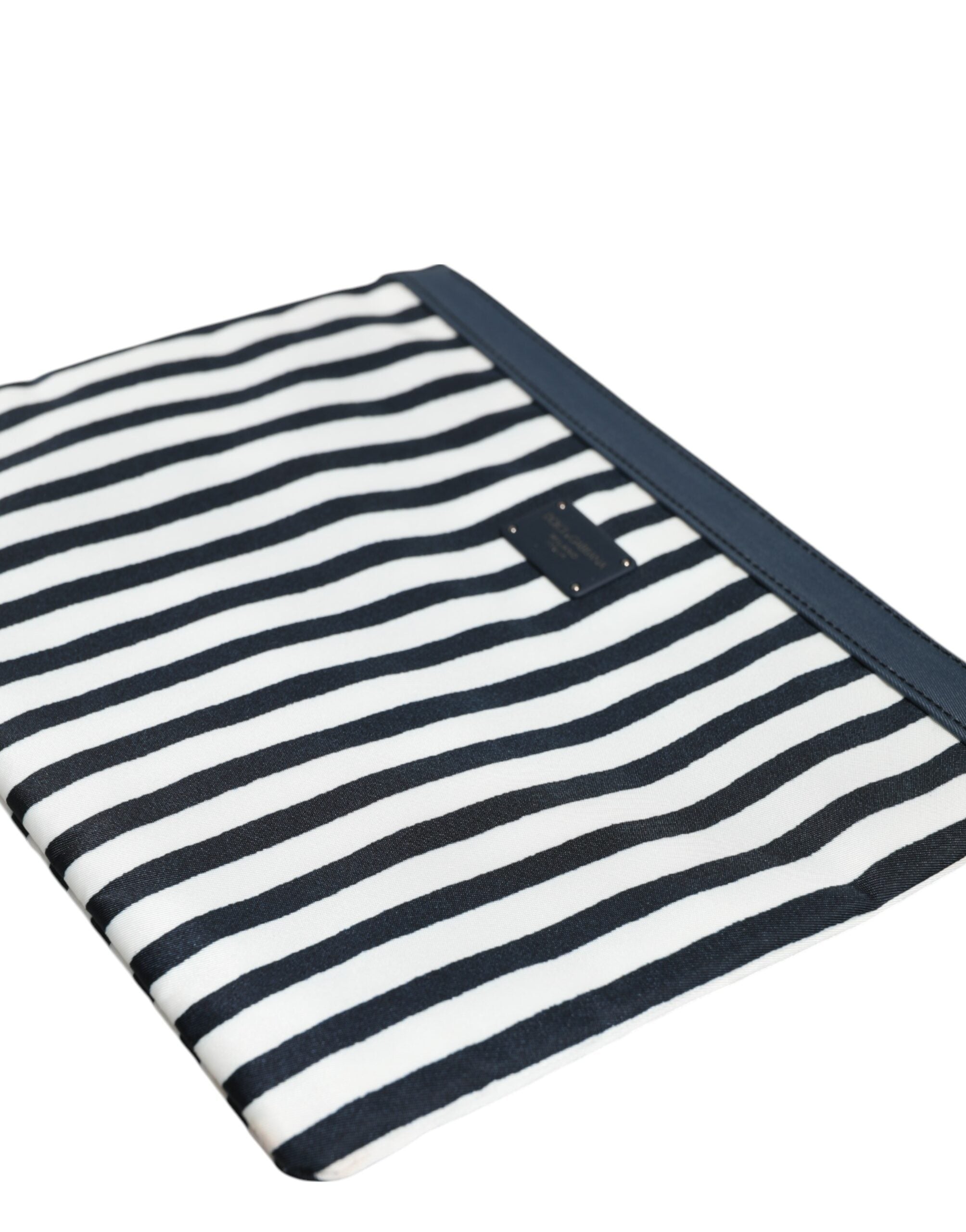 Black White Striped Logo Plaque Clutch Pouch Bag