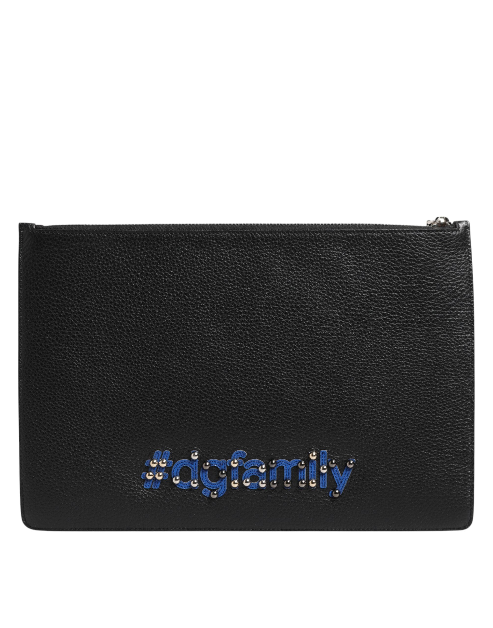 Black Leather #DGFAMILY Embellished Men Clutch Pouch Bag