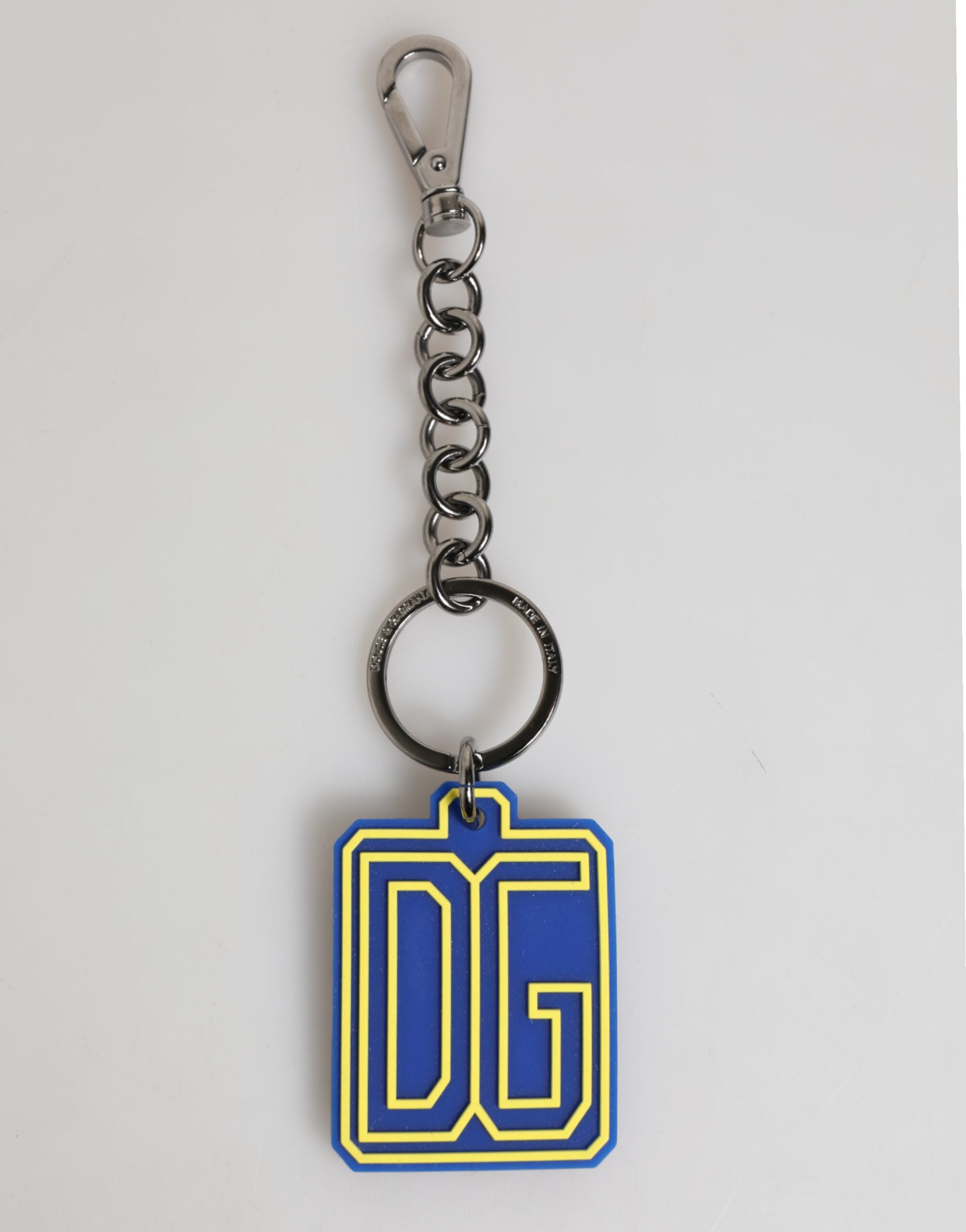 Blue Yellow DG Rubber Logo Silver Men Keychain Keyring
