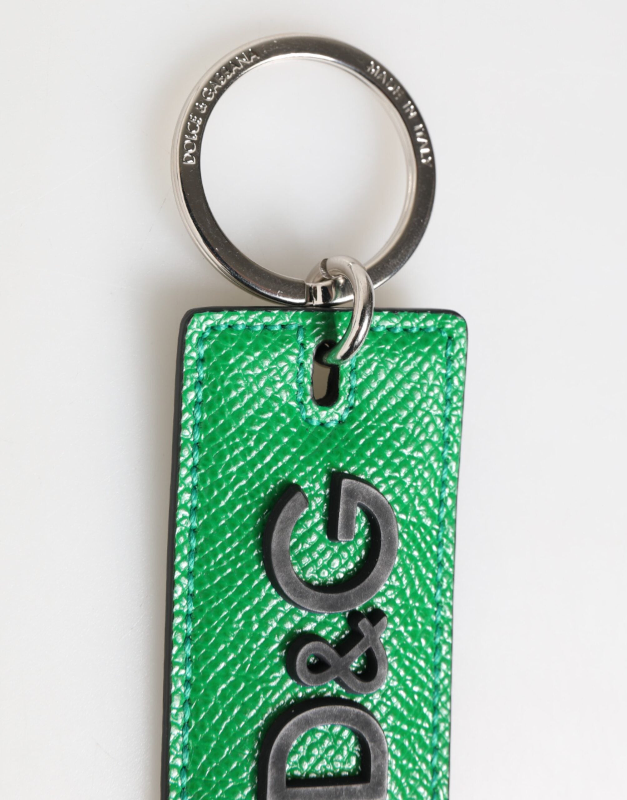 Green Leather Logo Metal Ring Keychain Holder Men Keyring