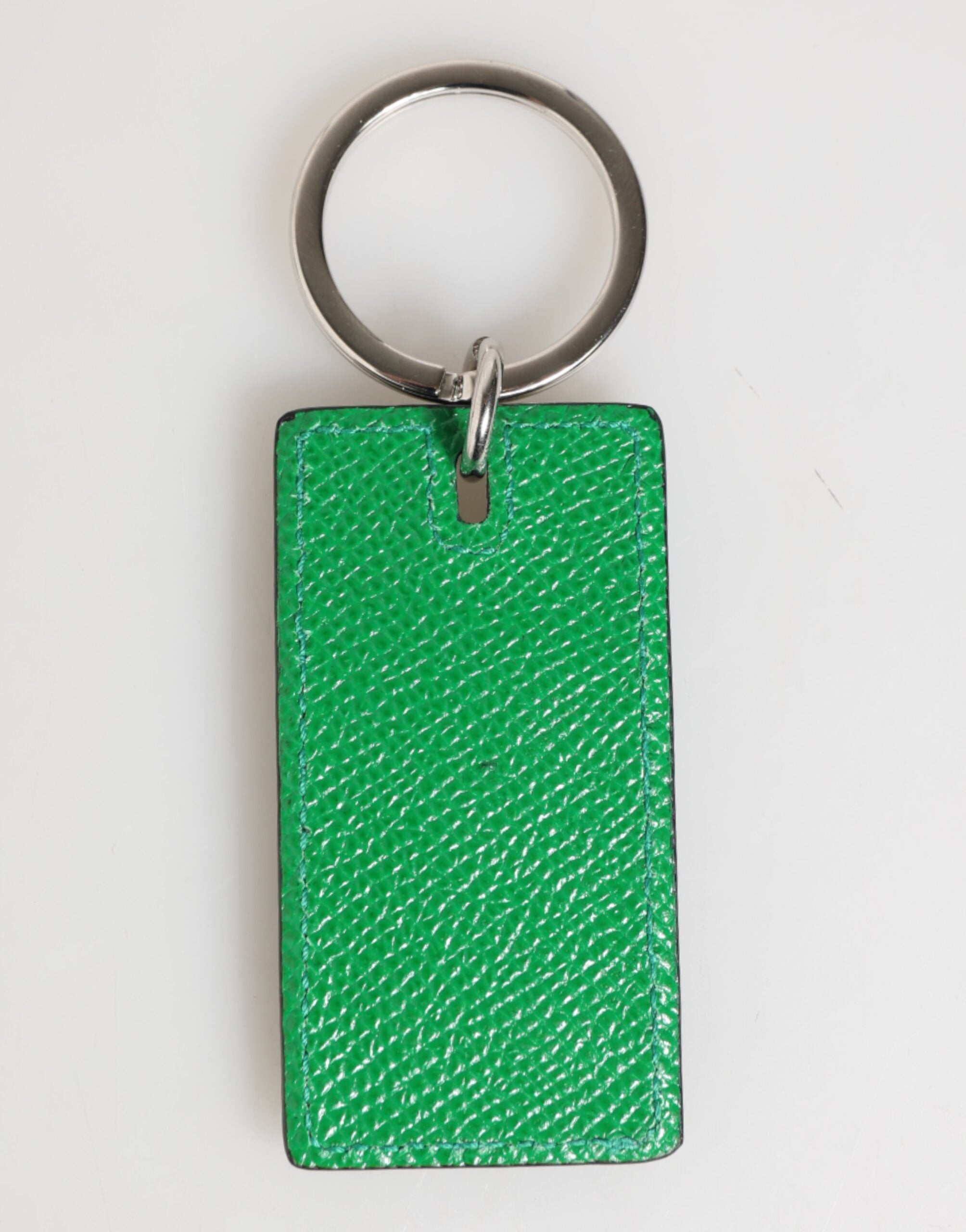 Green Leather Logo Metal Ring Keychain Holder Men Keyring