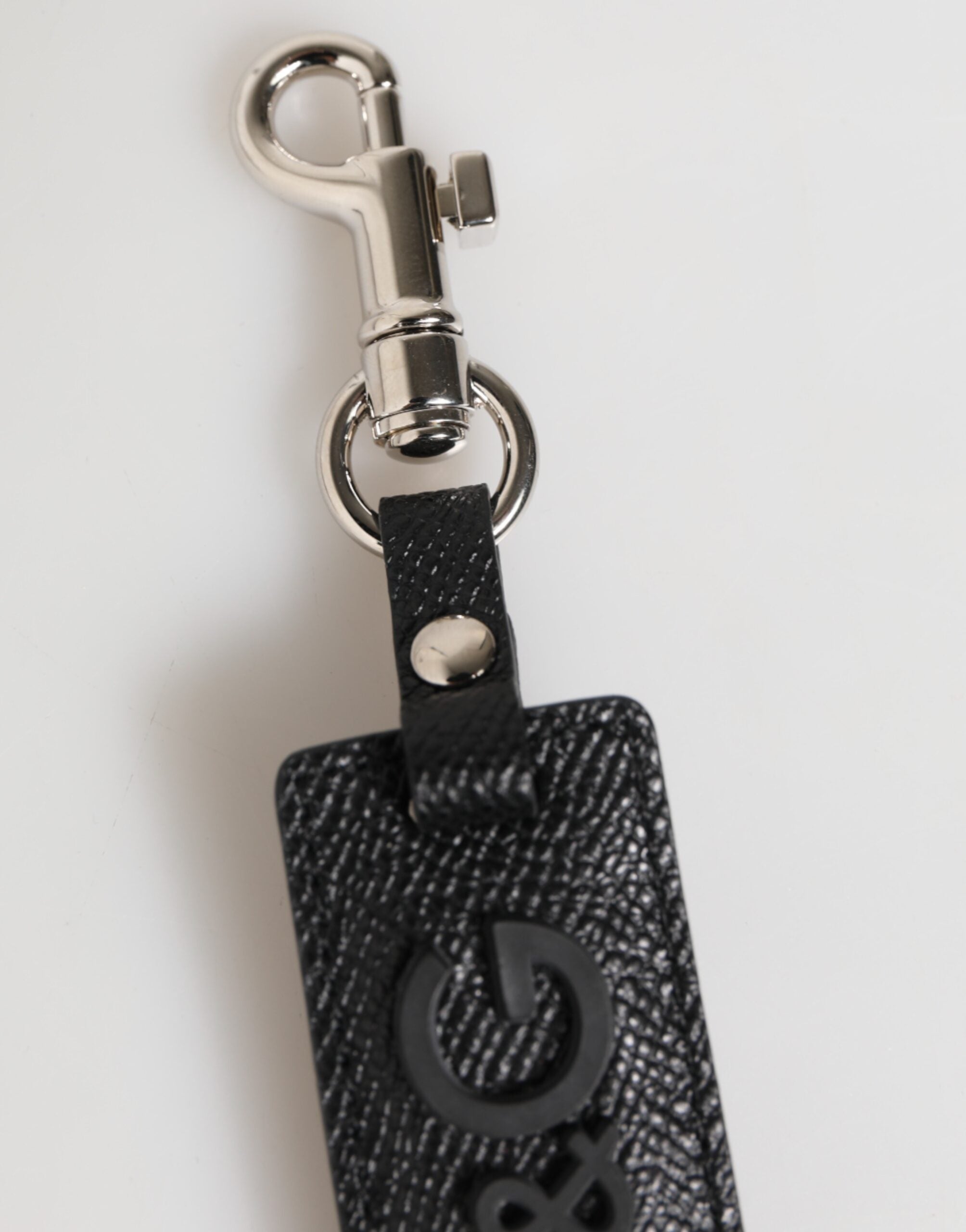 Black Leather Logo Metal Ring Keychain Holder Keyring