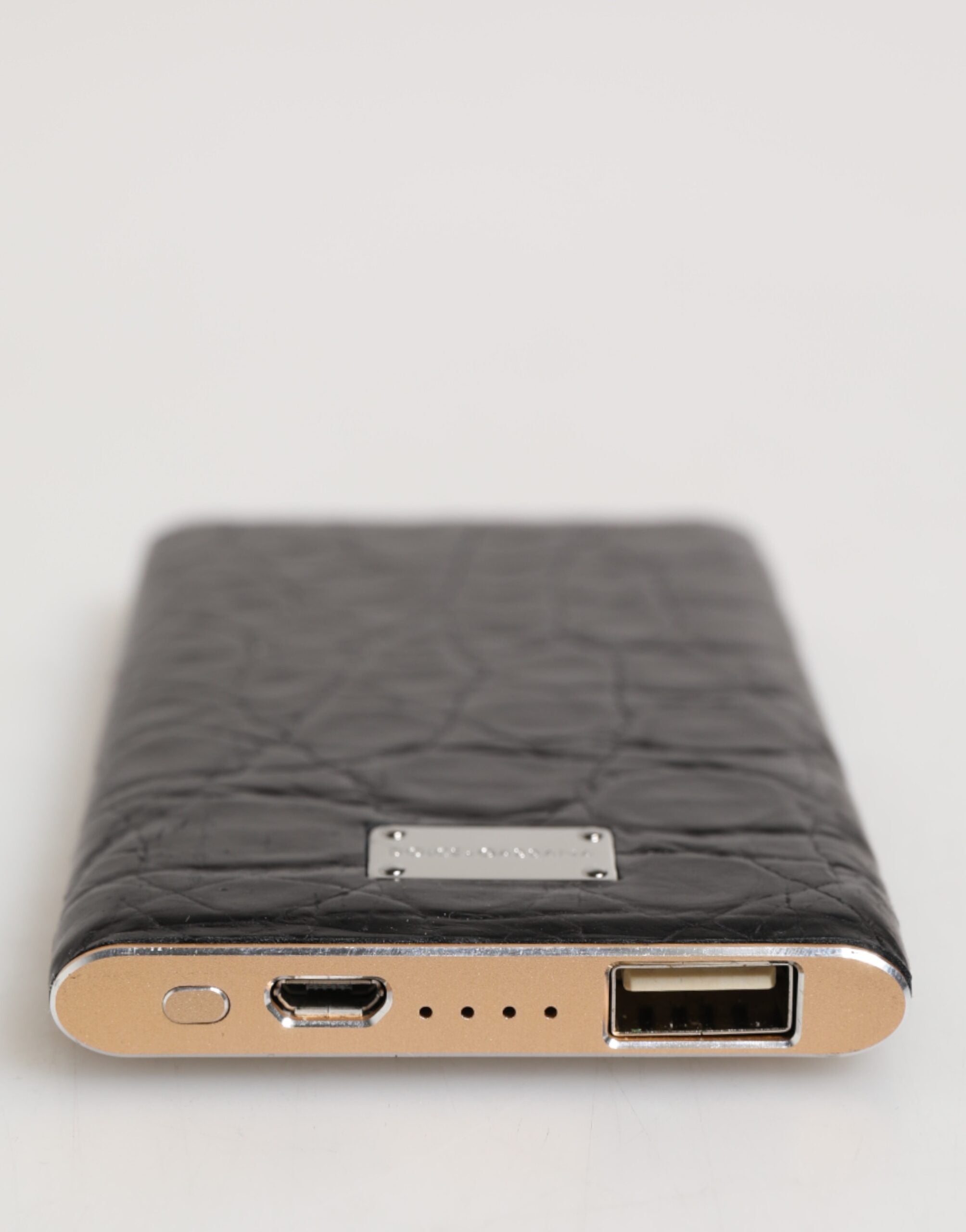 Black Leather Embossed Exotic 3000mAh Power Bank Charger USB