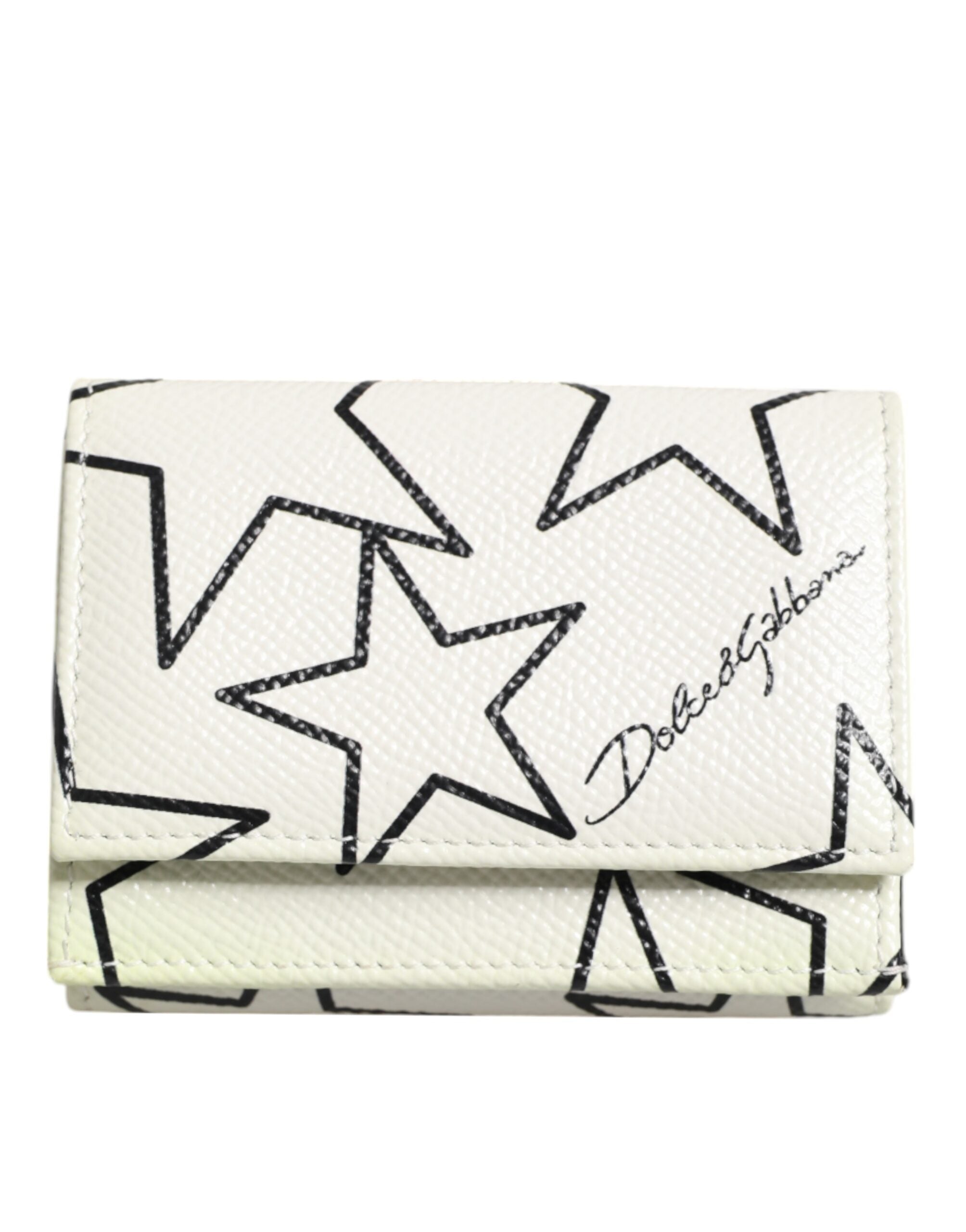White Leather Trifold DG Star Print Card Holder Wallet