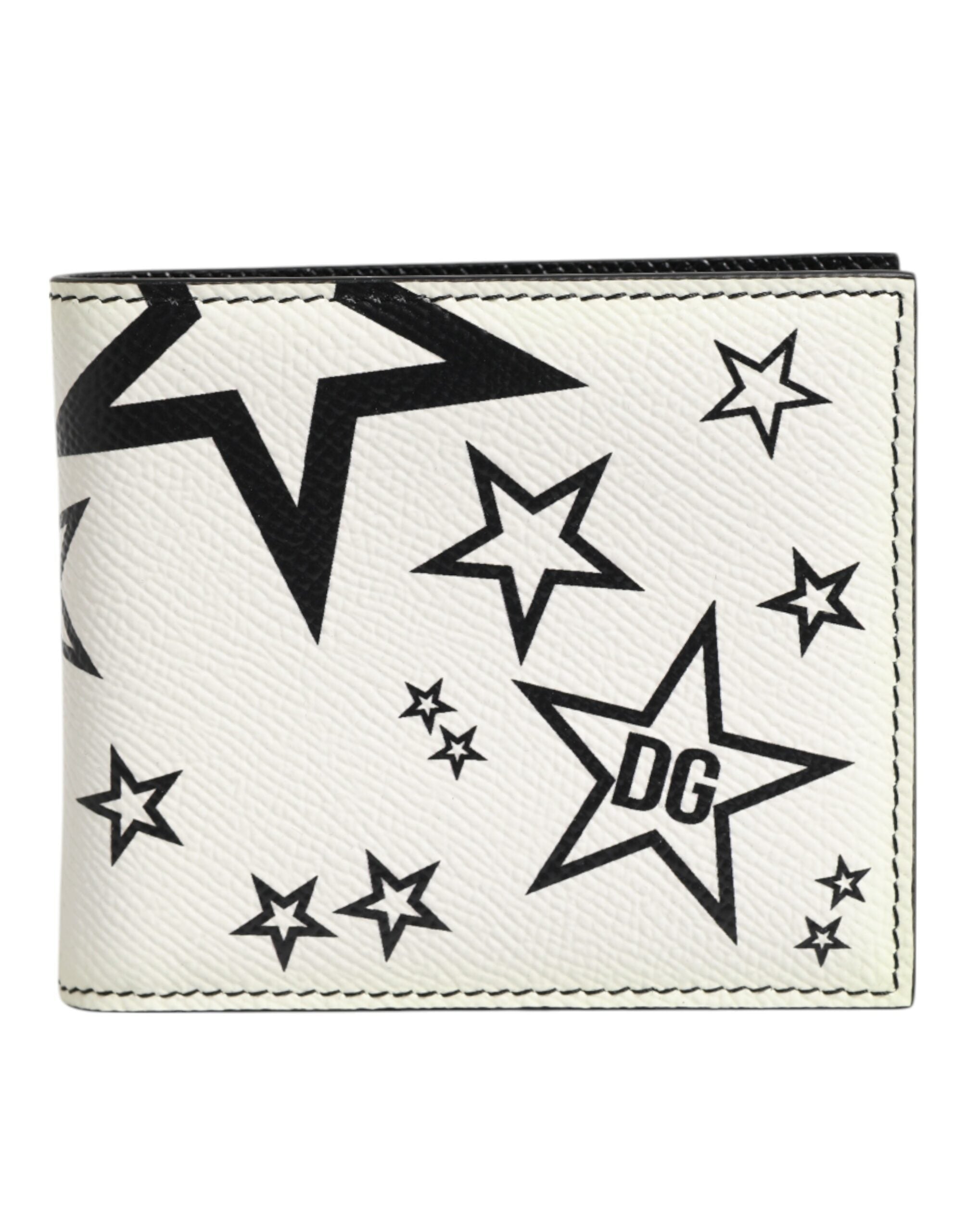 White Leather DG Star Logo Bifold Men Card Holder Wallet