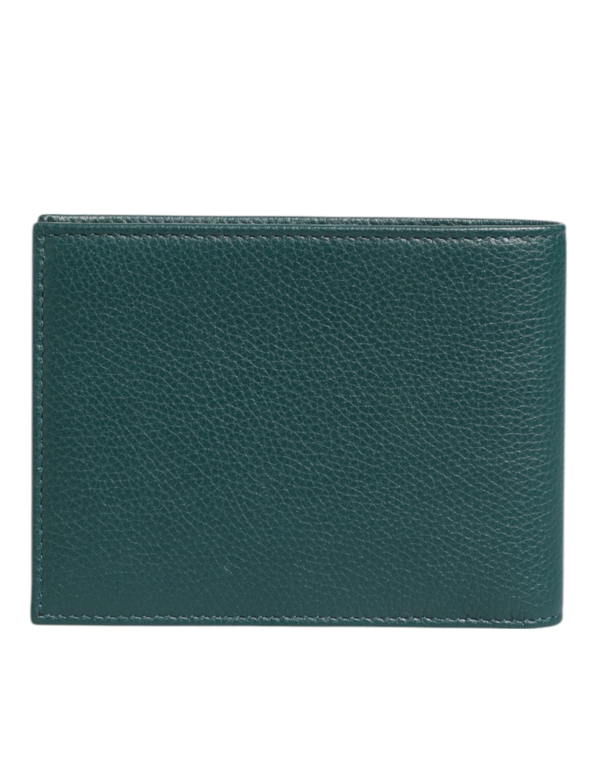 Green Leather DG Logo Plaque Bifold Card Holder Wallet