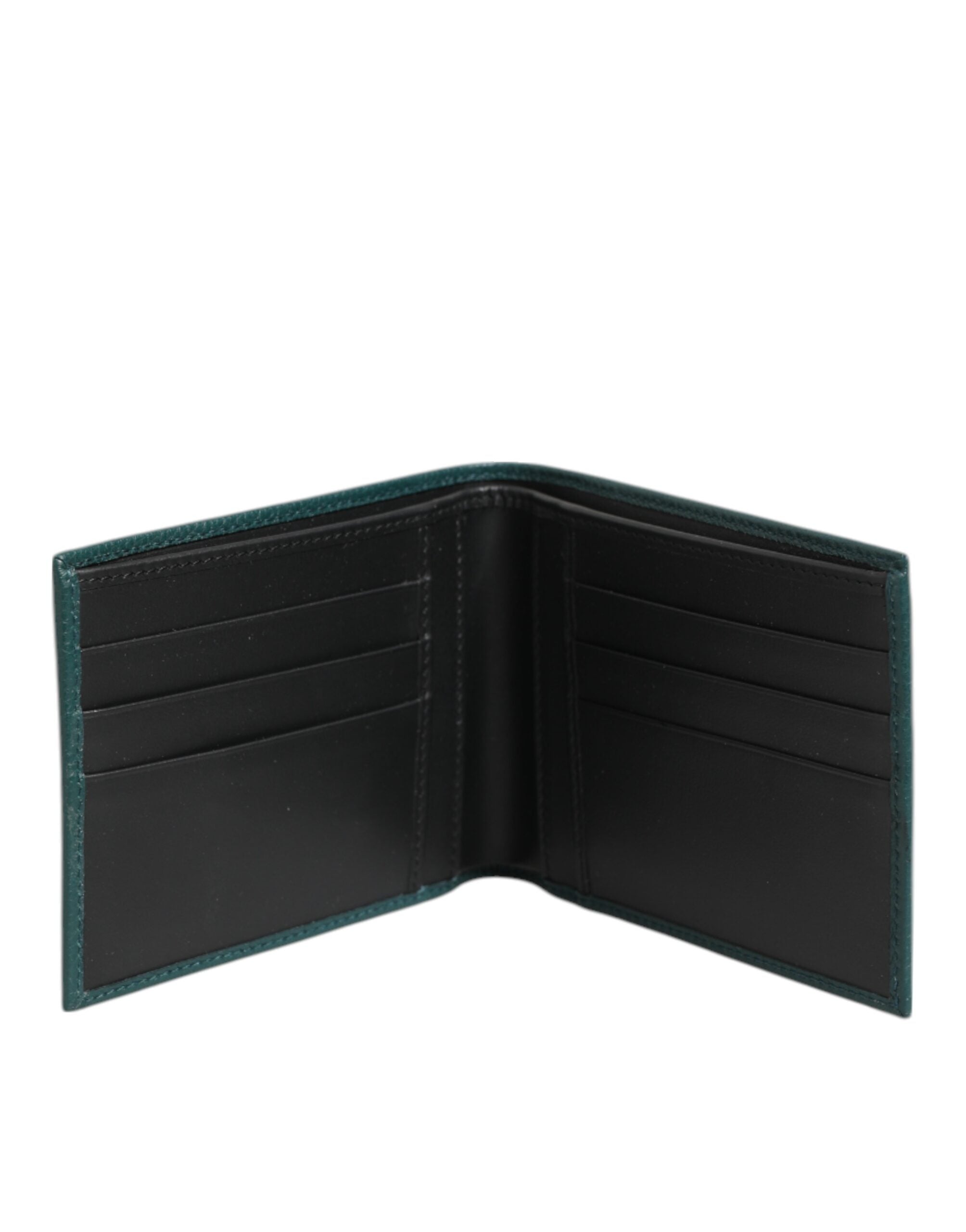 Green Leather DG Logo Plaque Bifold Card Holder Wallet