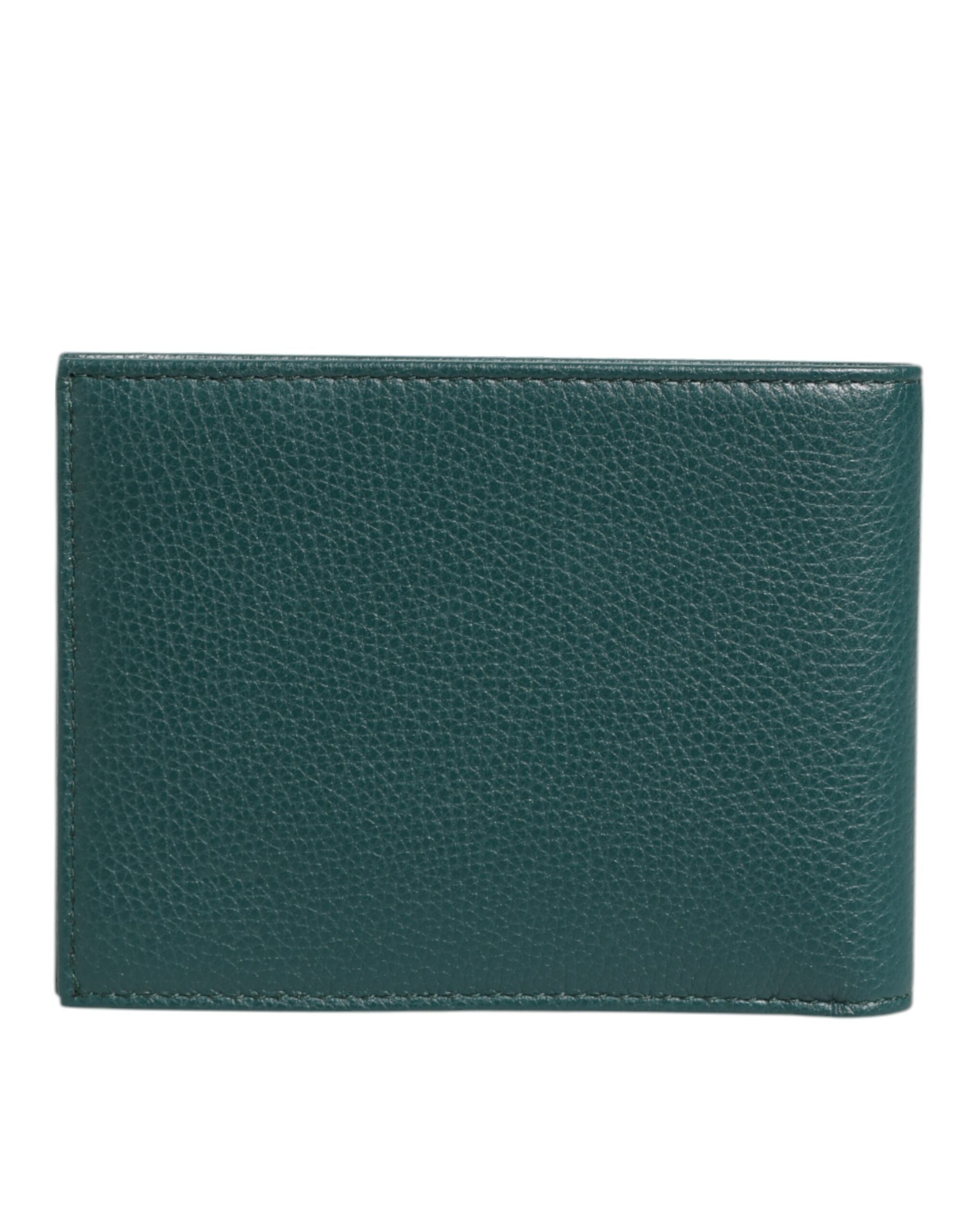 Green Leather DG Logo Plaque Bifold Men Card Holder Wallet
