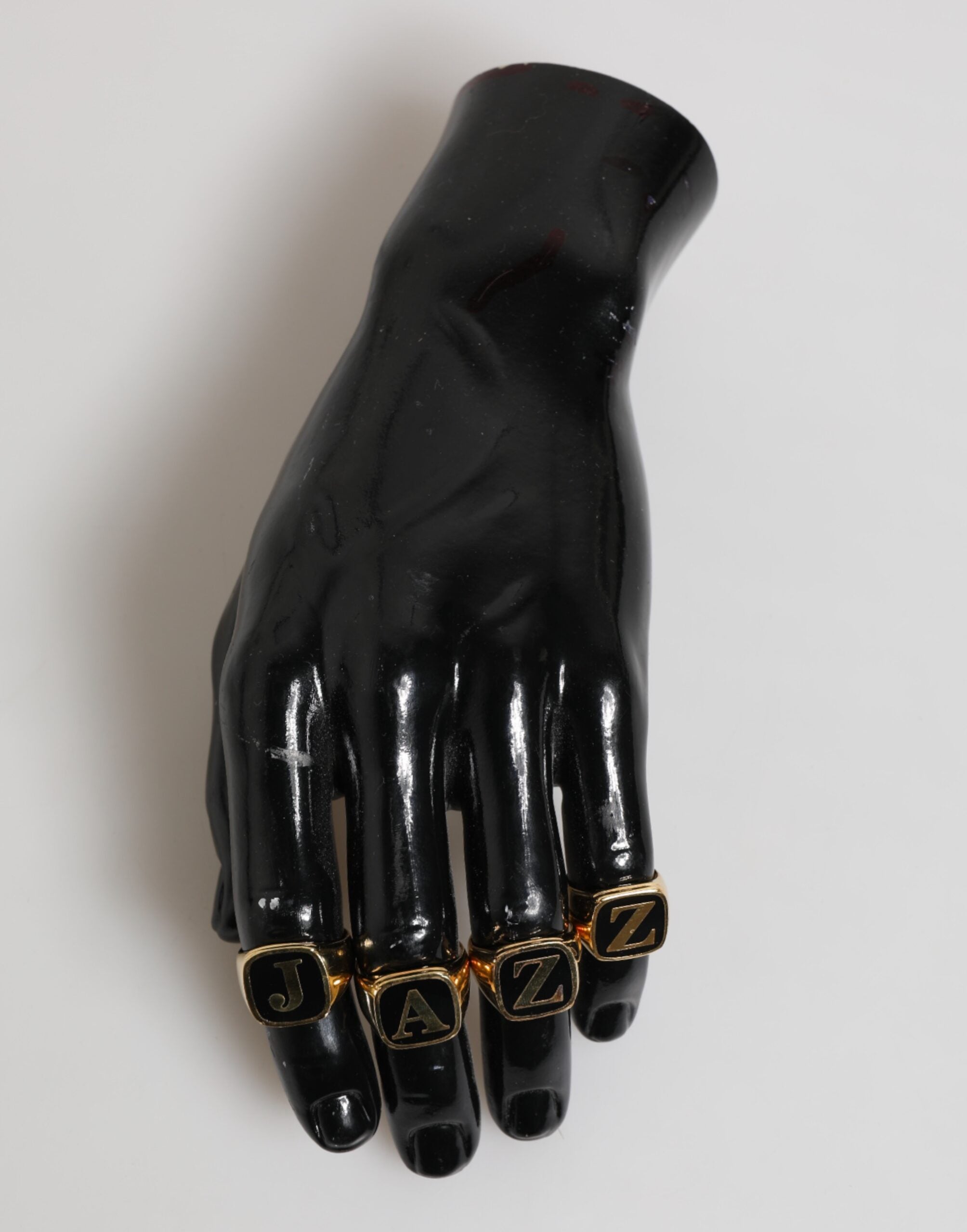 Gold Tone Brass JAZZ Letter Set 4 Pieces Adjustable Ring