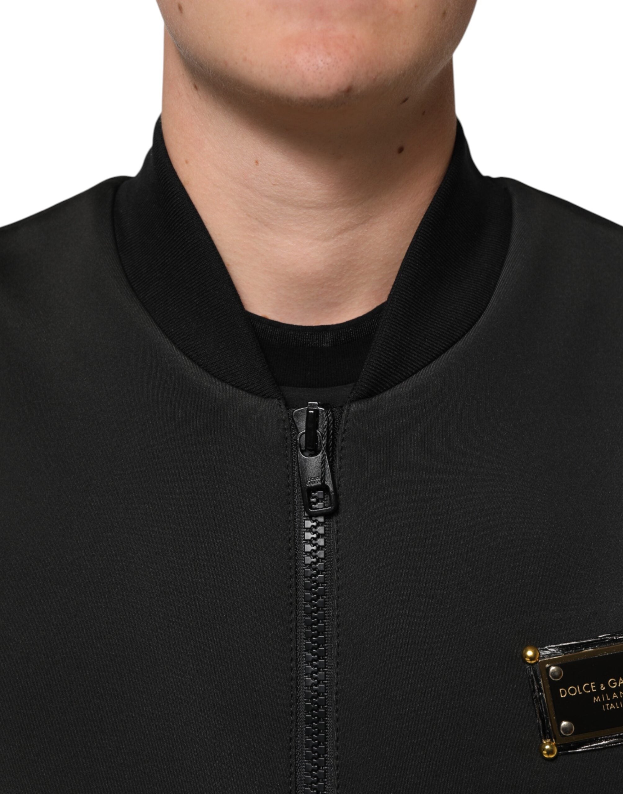 Black Polyester Logo Plaque Bomber Jacket