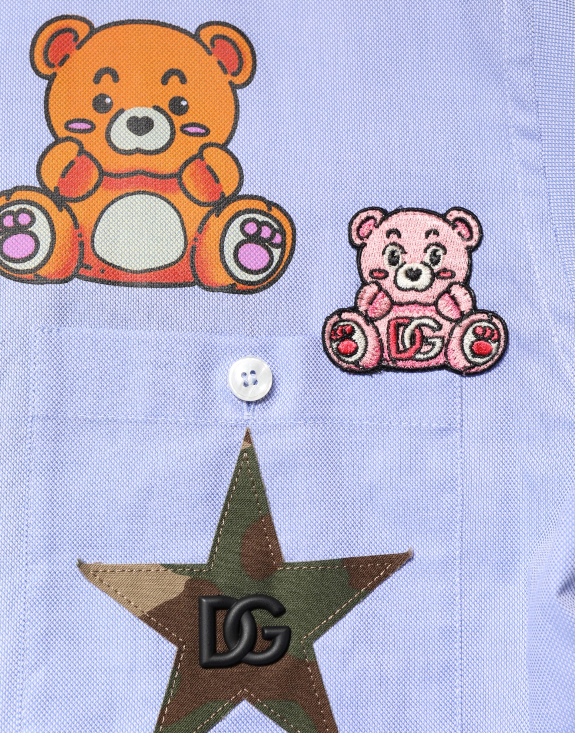 Light Blue Cotton Teddy Bear Long Sleeve Shirt