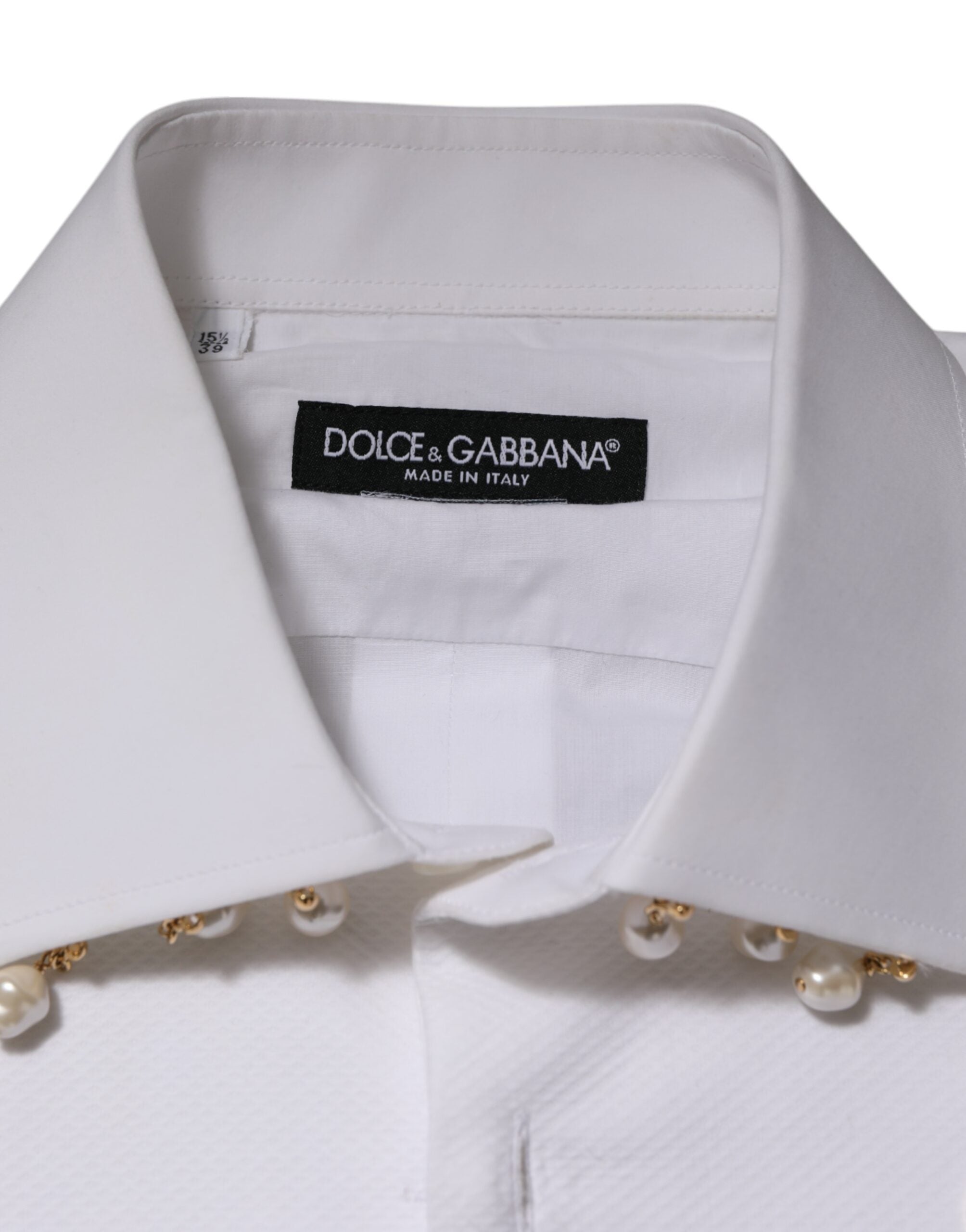 White Cotton DG Logo Pearl Chain Formal Shirt