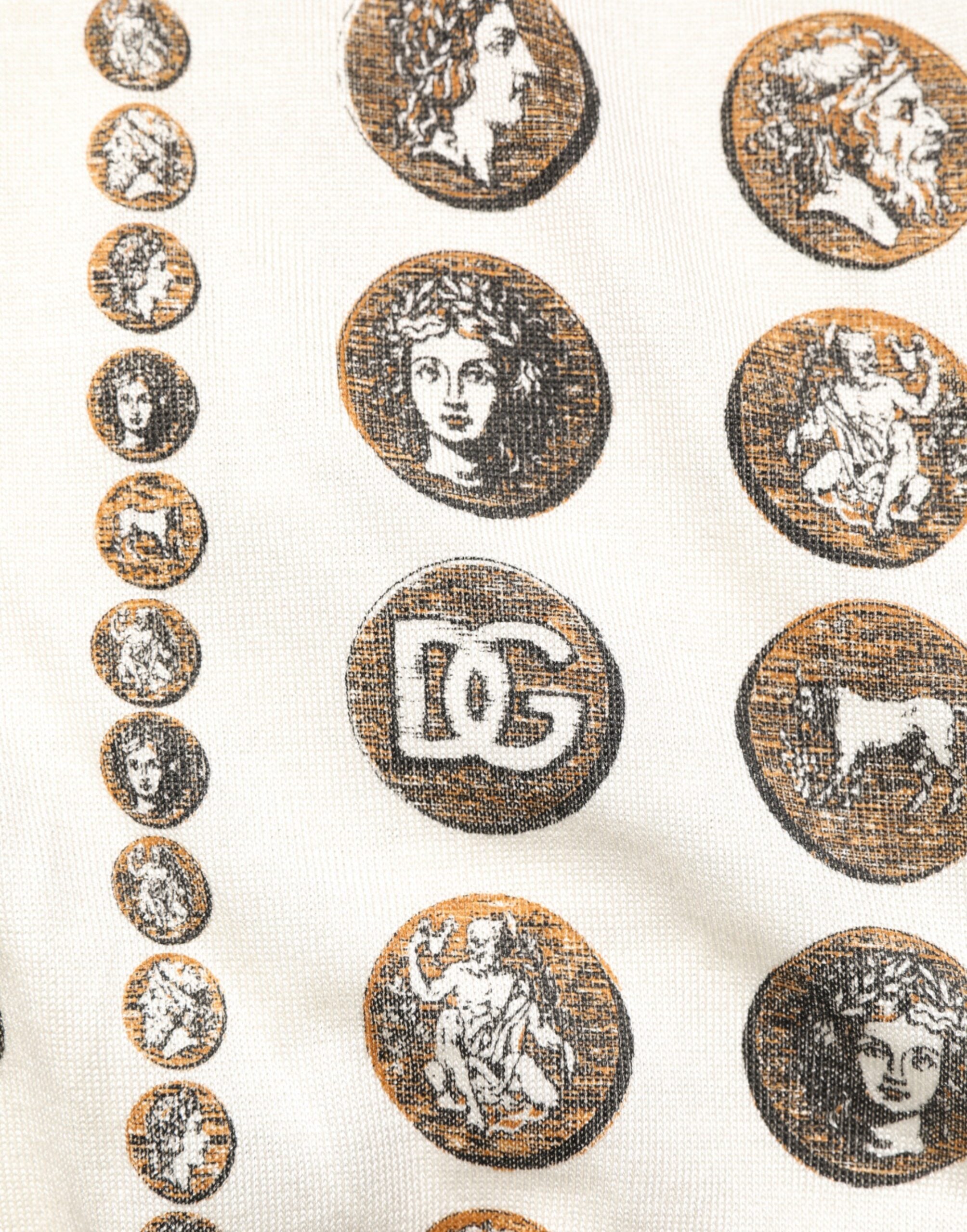 Silk Ivory Coin Print Logo Men Polo T-shirt