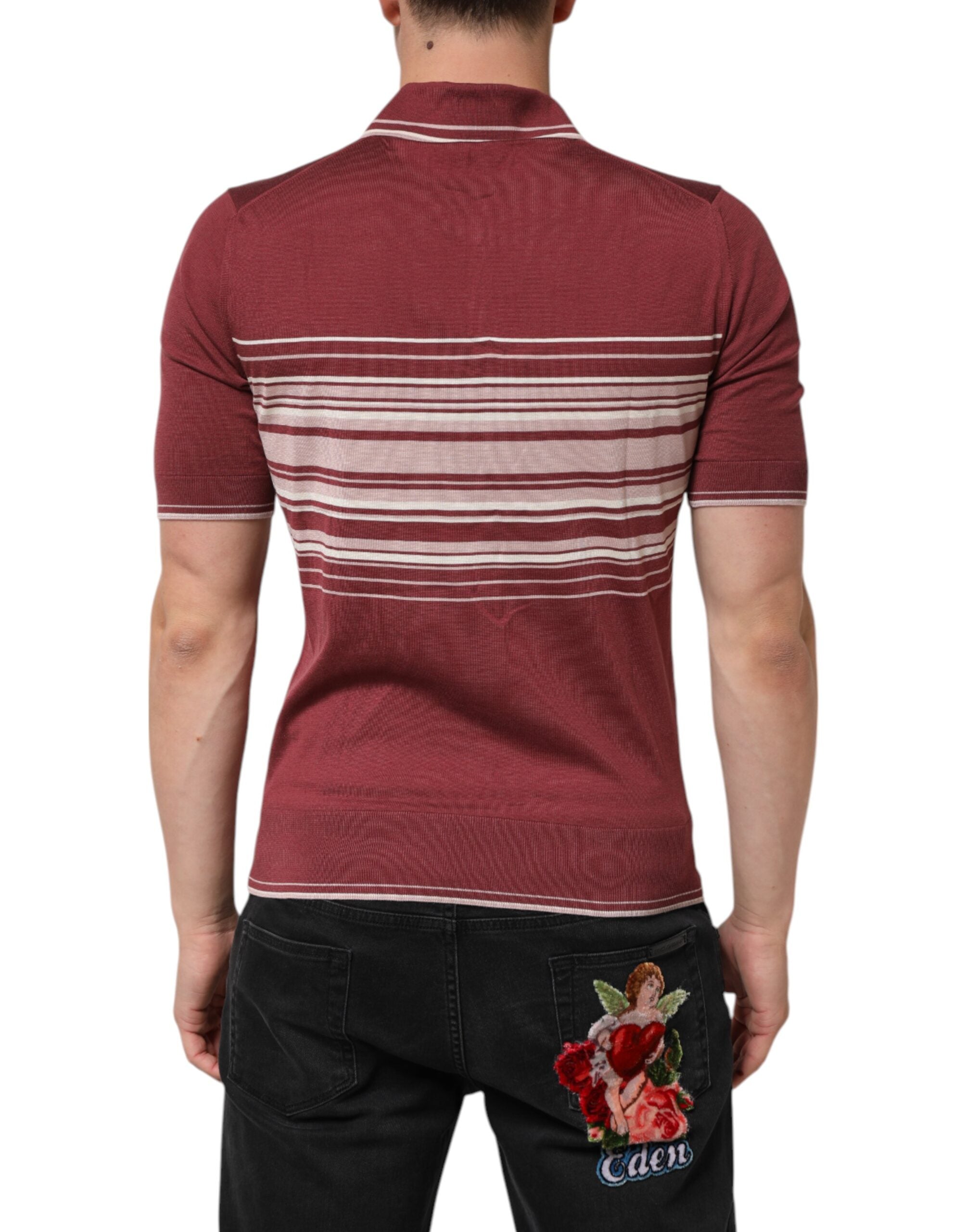 Cotton Burgundy Striped DG Logo Polo T-shirt