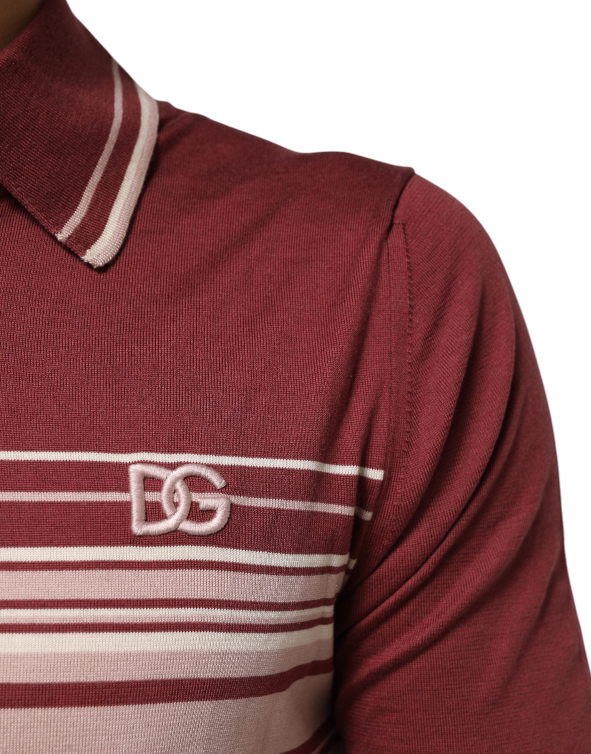 Cotton Burgundy Striped DG Logo Polo T-shirt