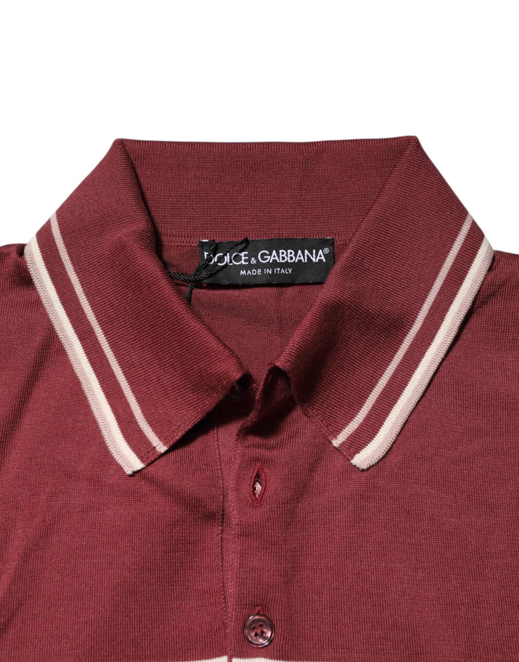 Cotton Burgundy Striped DG Logo Polo T-shirt