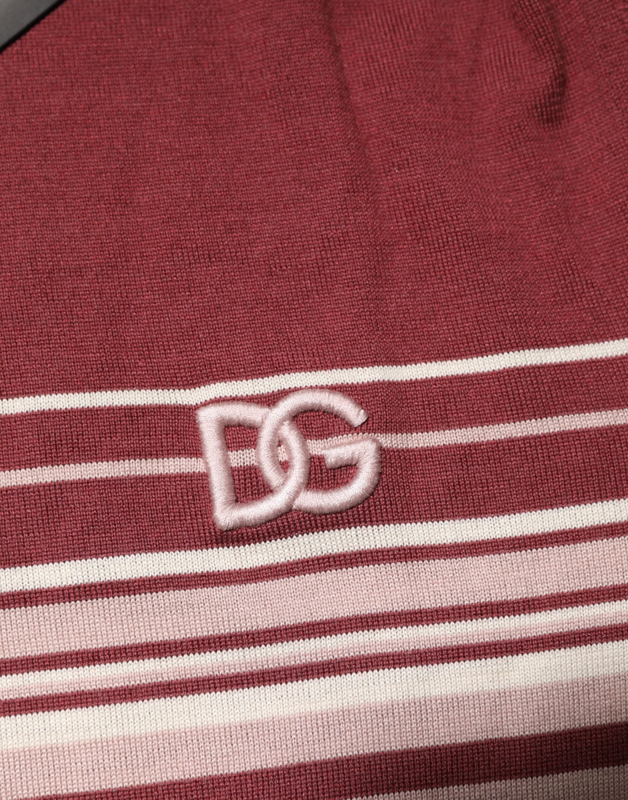 Cotton Burgundy Striped DG Logo Polo T-shirt