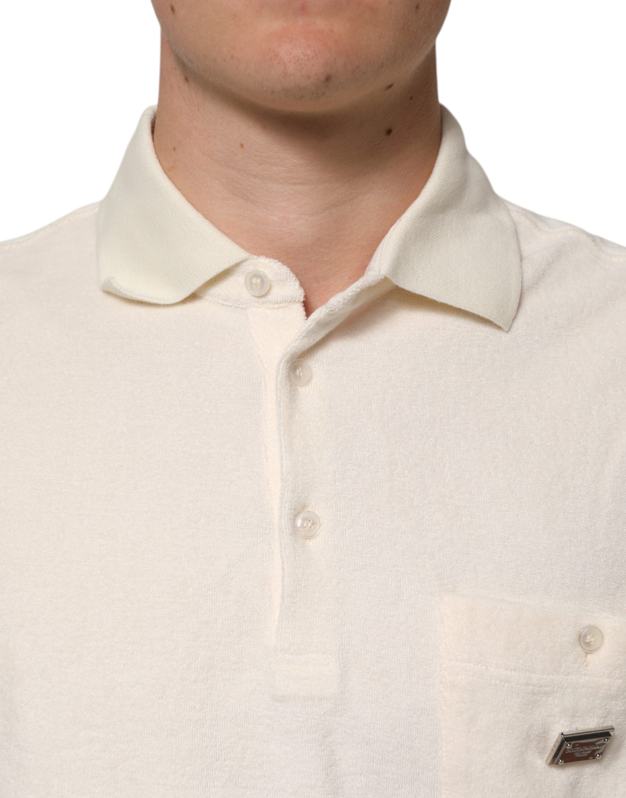 Ivory Cotton Terry Logo Pocket Polo T-shirt