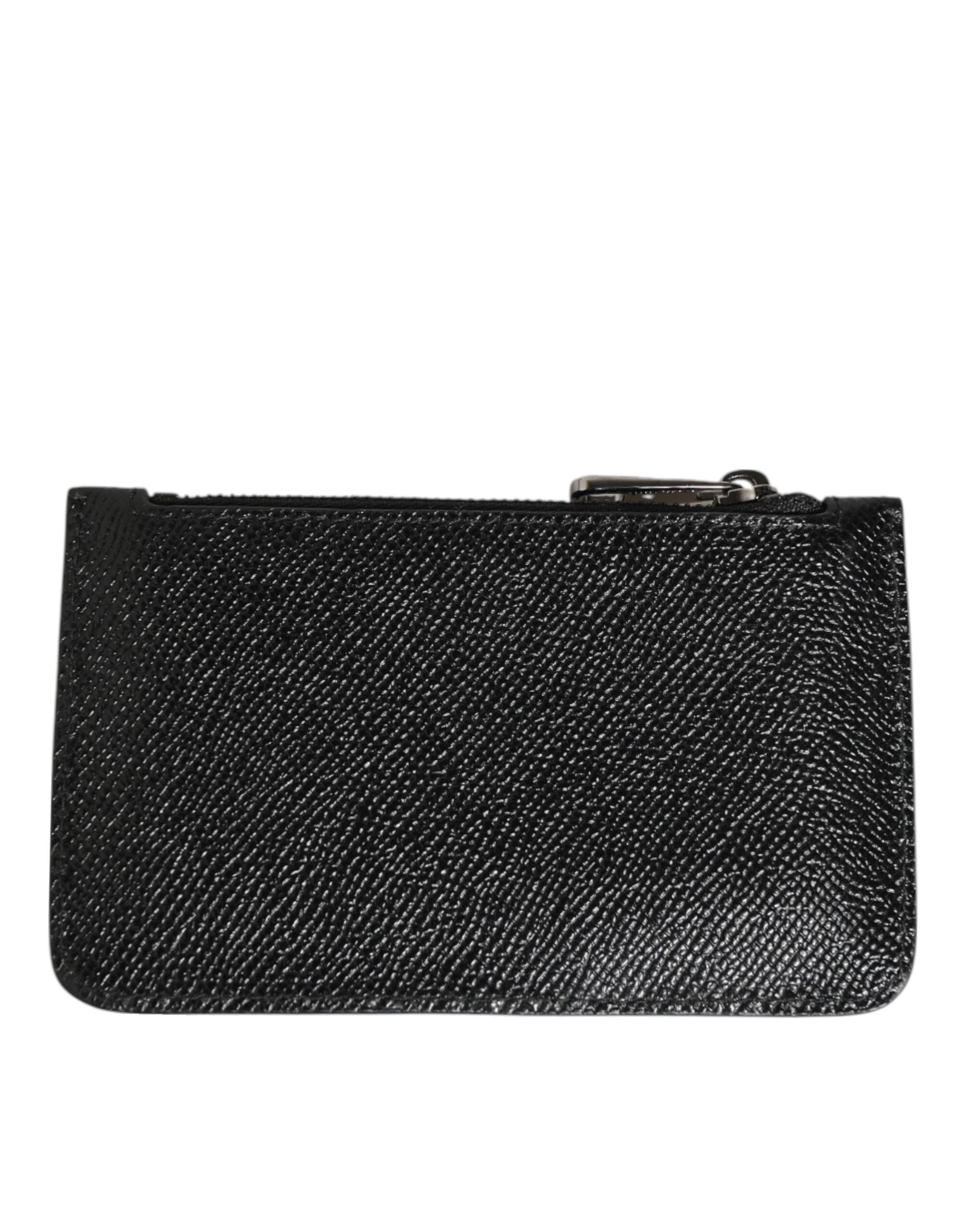 Black Leather Chain Link Mens Coin Purse Key Clip Holder Wallet