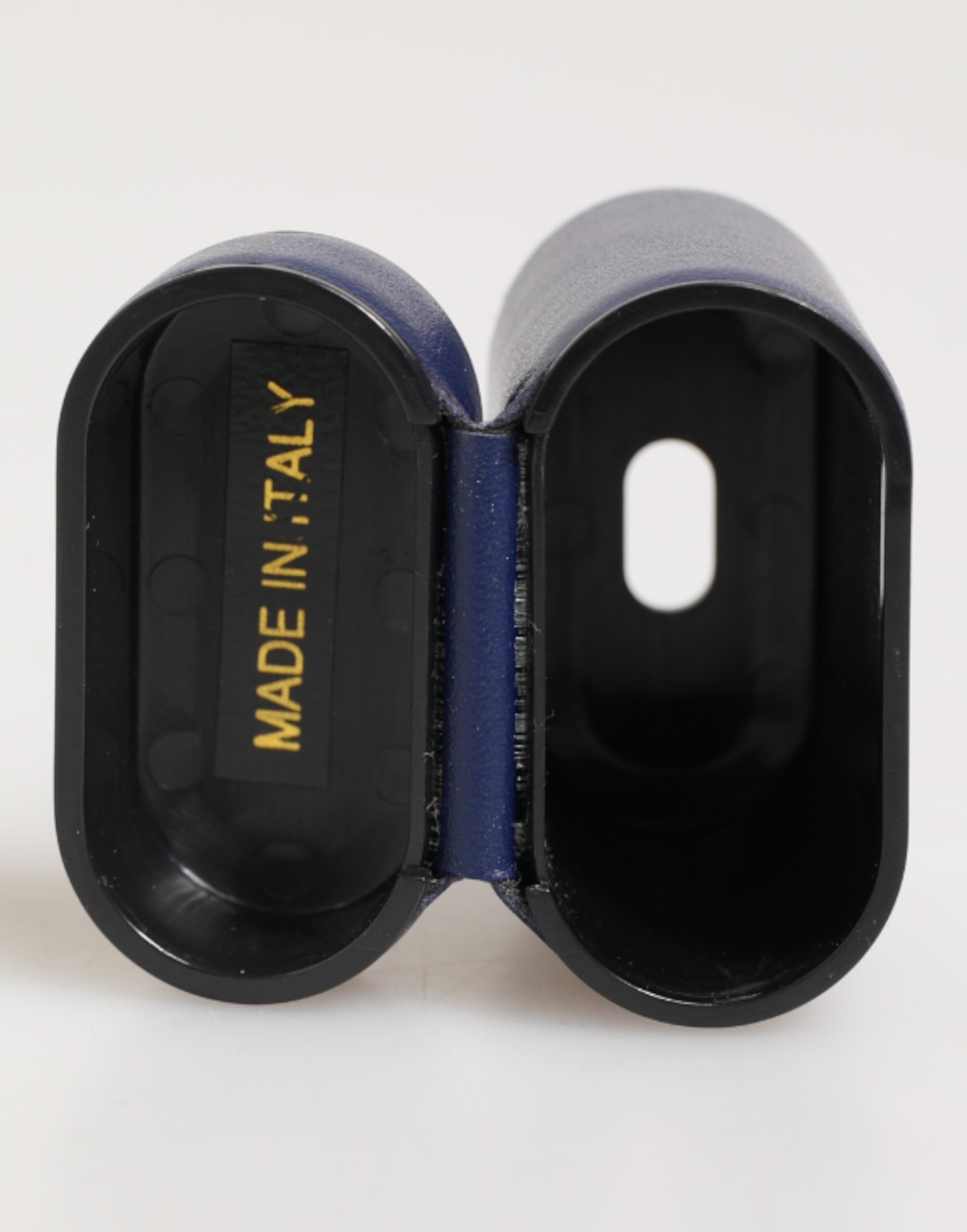 Blue Leather Logo Print Flip Holder Men Airpods Case