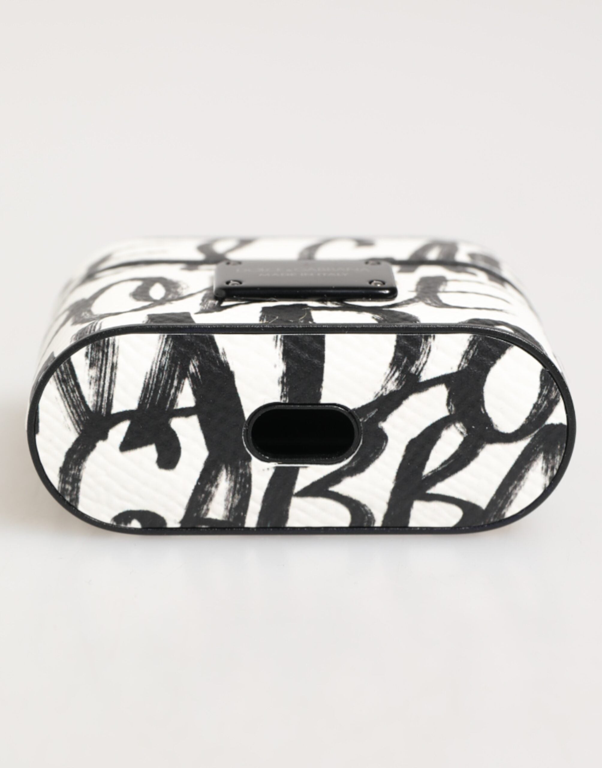 Black White Leather Monogram Print Logo Holder Airpods Case