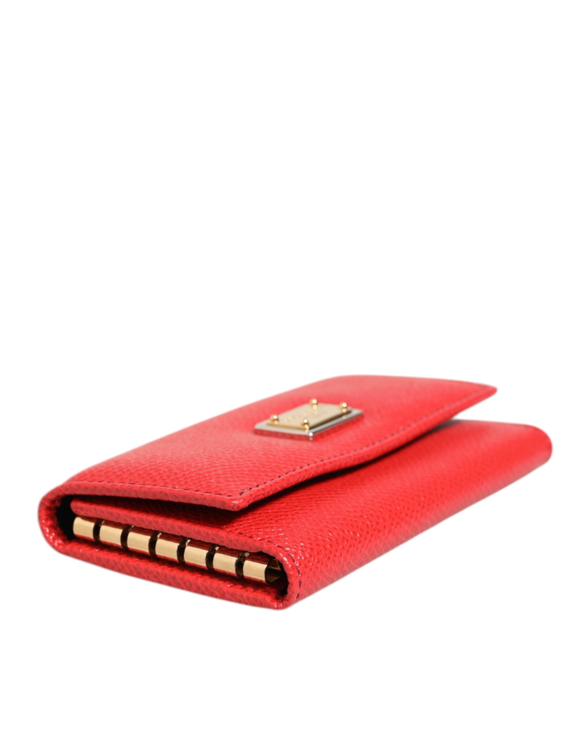 Red Leather Silver Metal Logo Plaque Trifold Key Holder