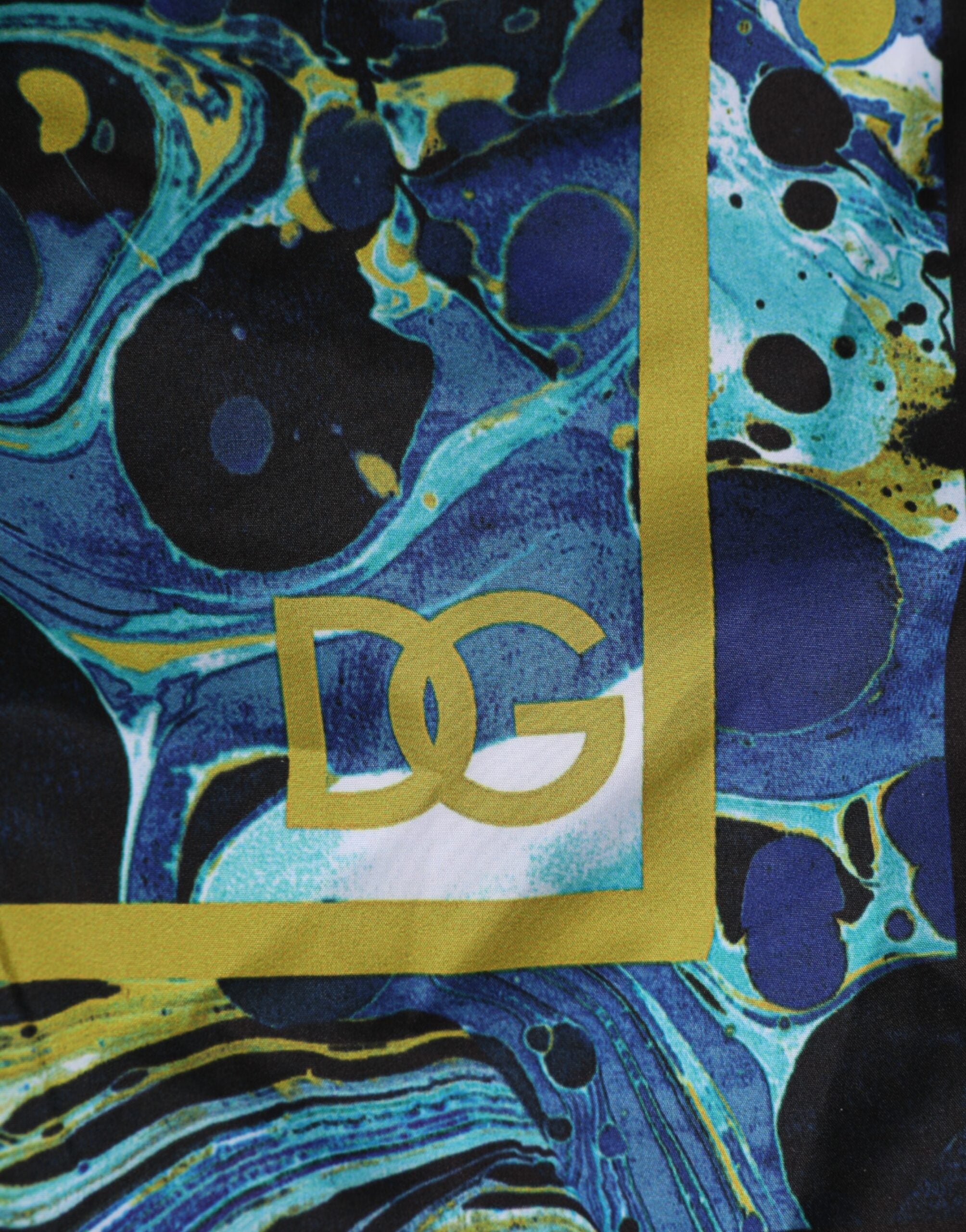 Blue Marble Print Logo Men Boxer Short Swimwear