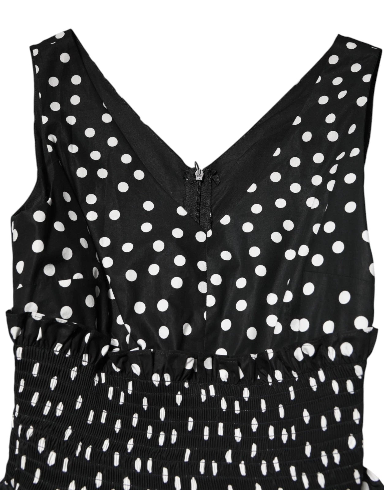 Black White Cotton Polka Dot Print V Neck Dress