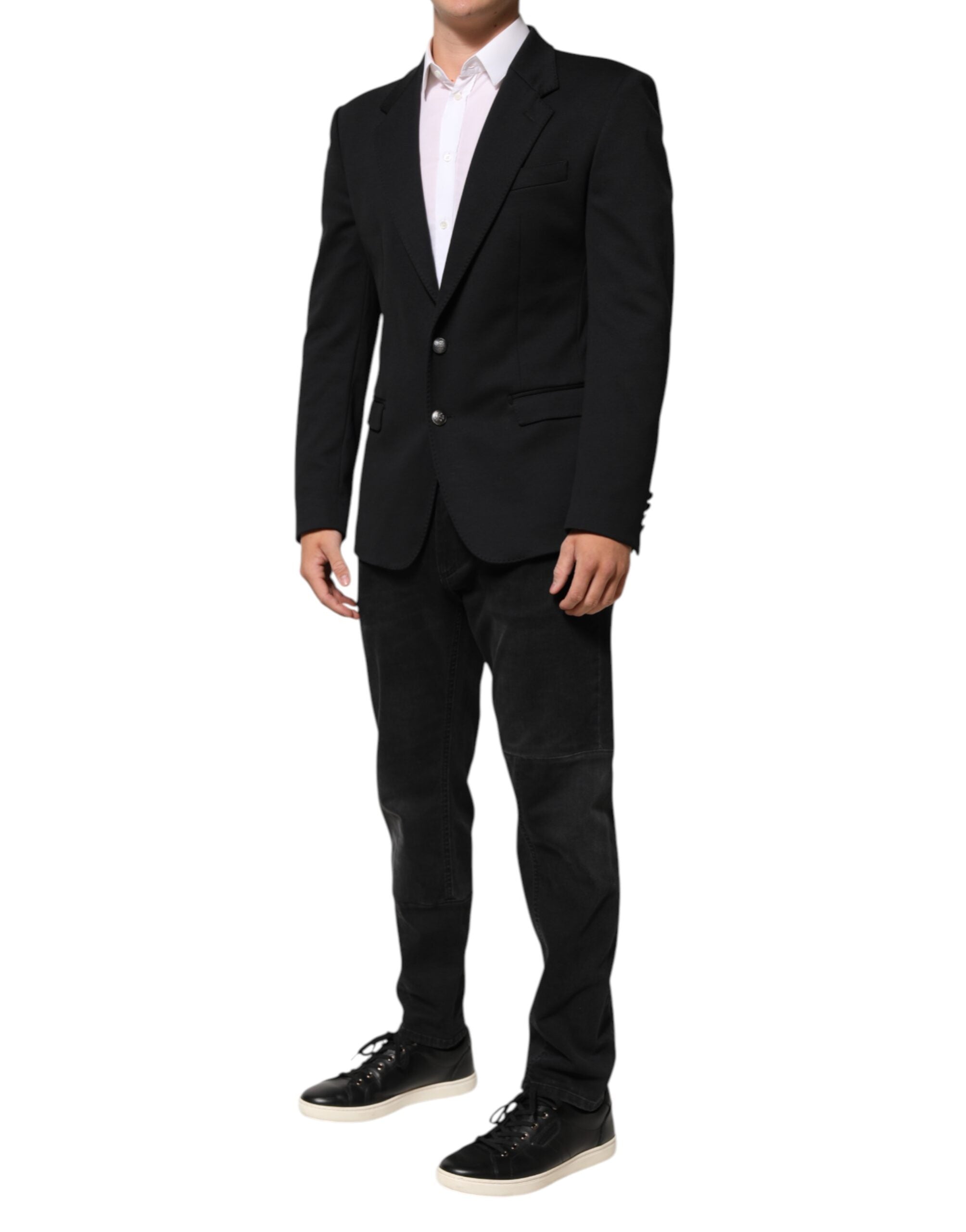 Dark Blue Cotton Men Jacket Coat Blazer Suit