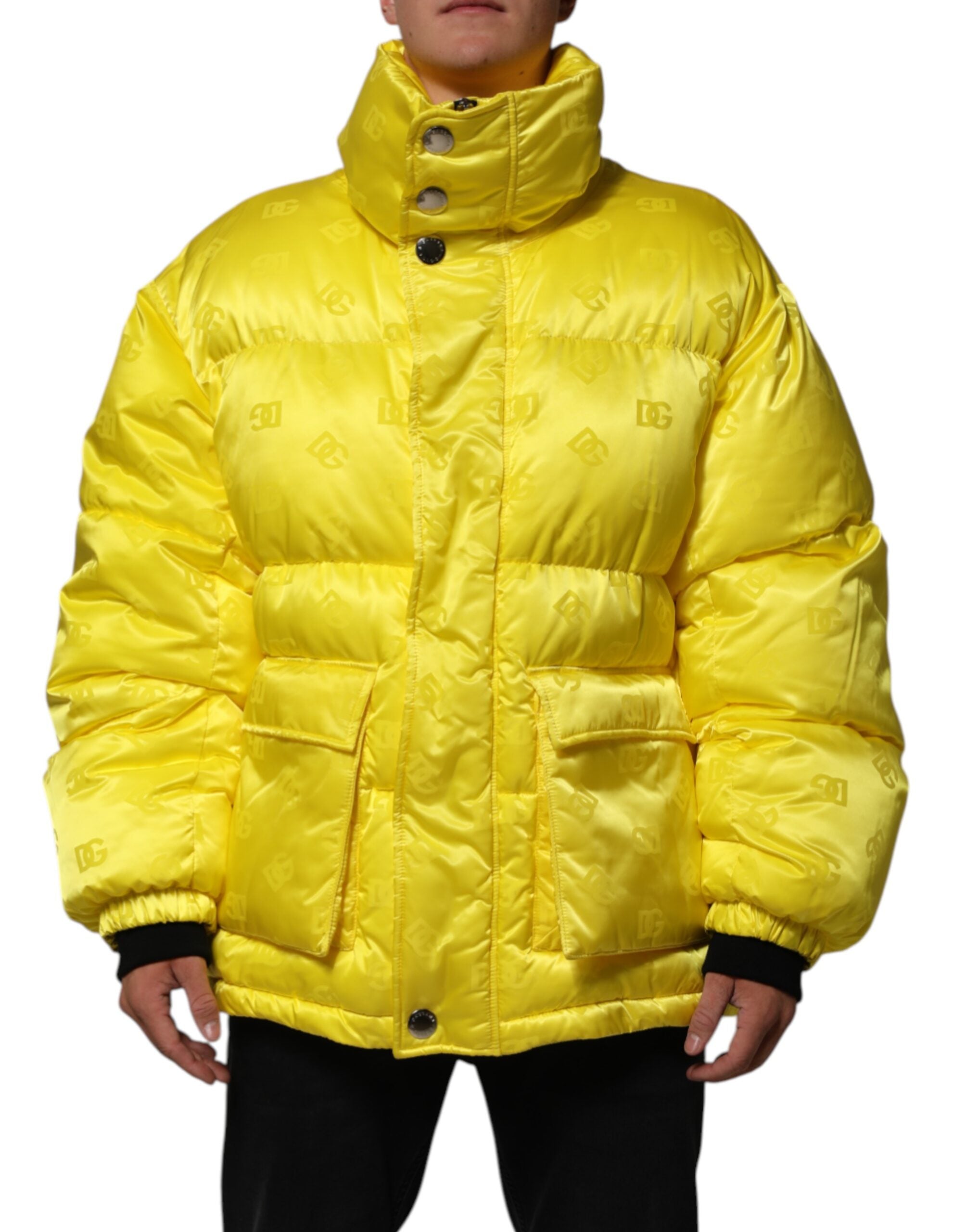 Yellow Nylon Logo Puffer Bomber Men Jacket