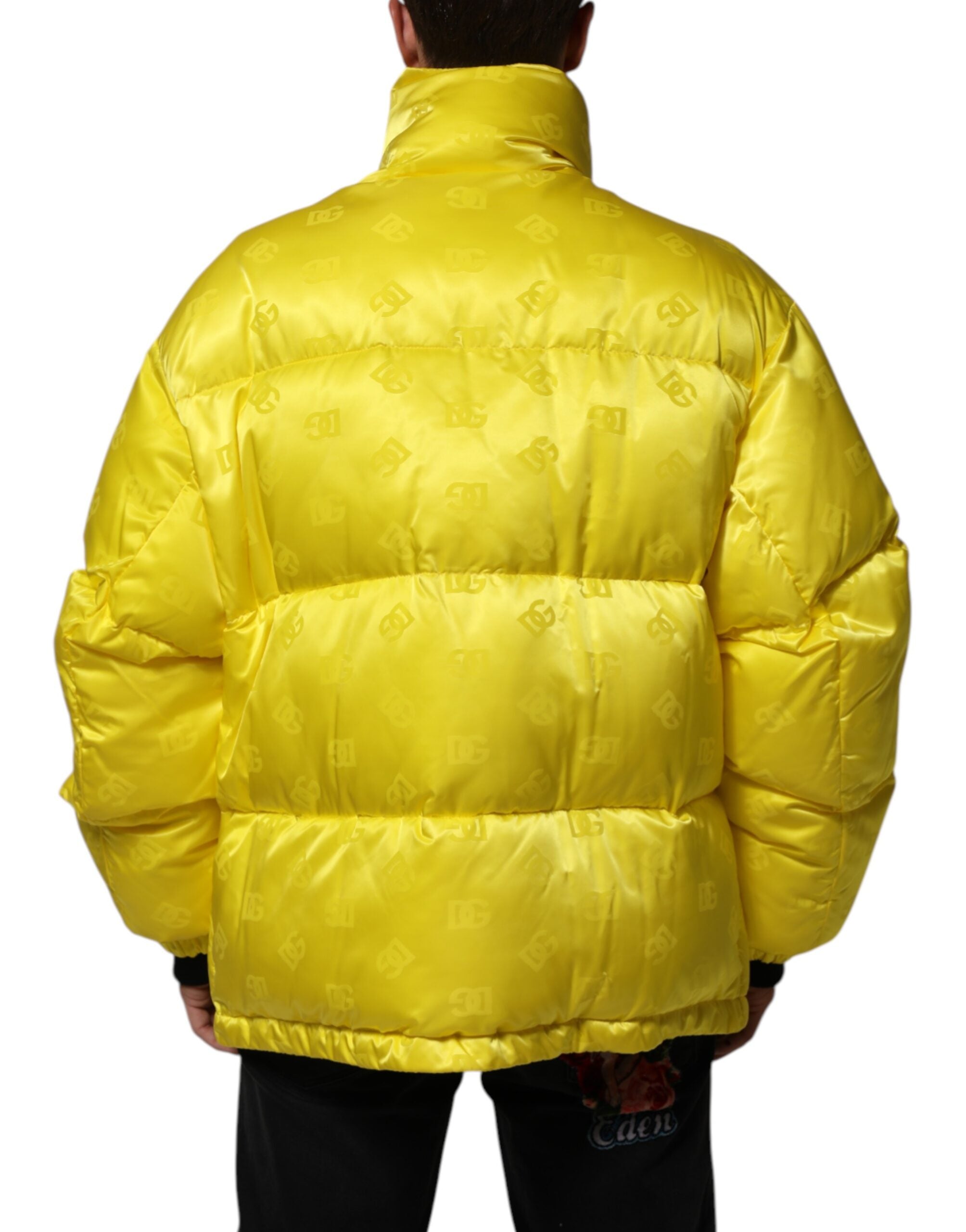 Yellow Nylon Logo Puffer Bomber Men Jacket