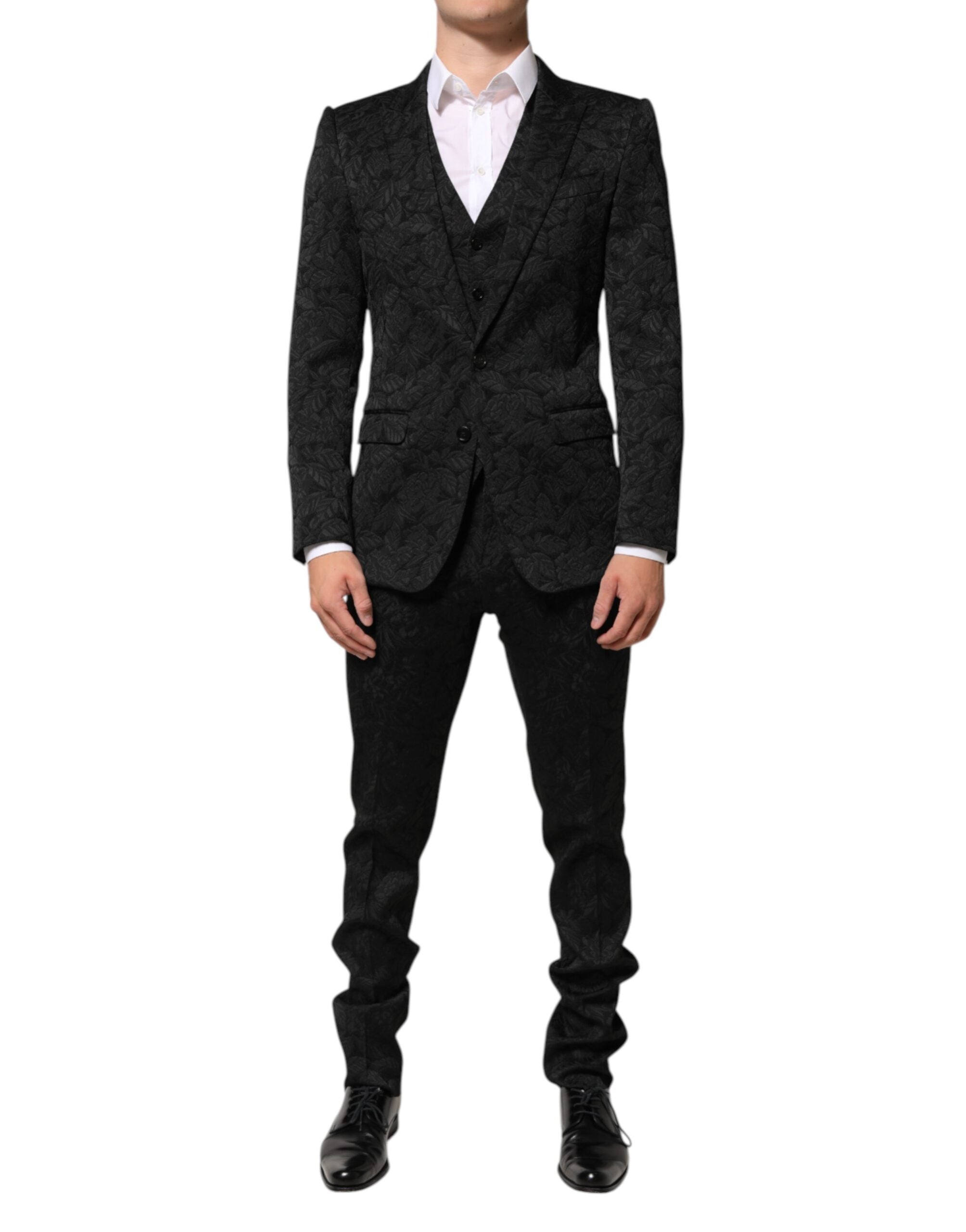 Black 3 Piece Brocade Jacquard Suit MARTINI