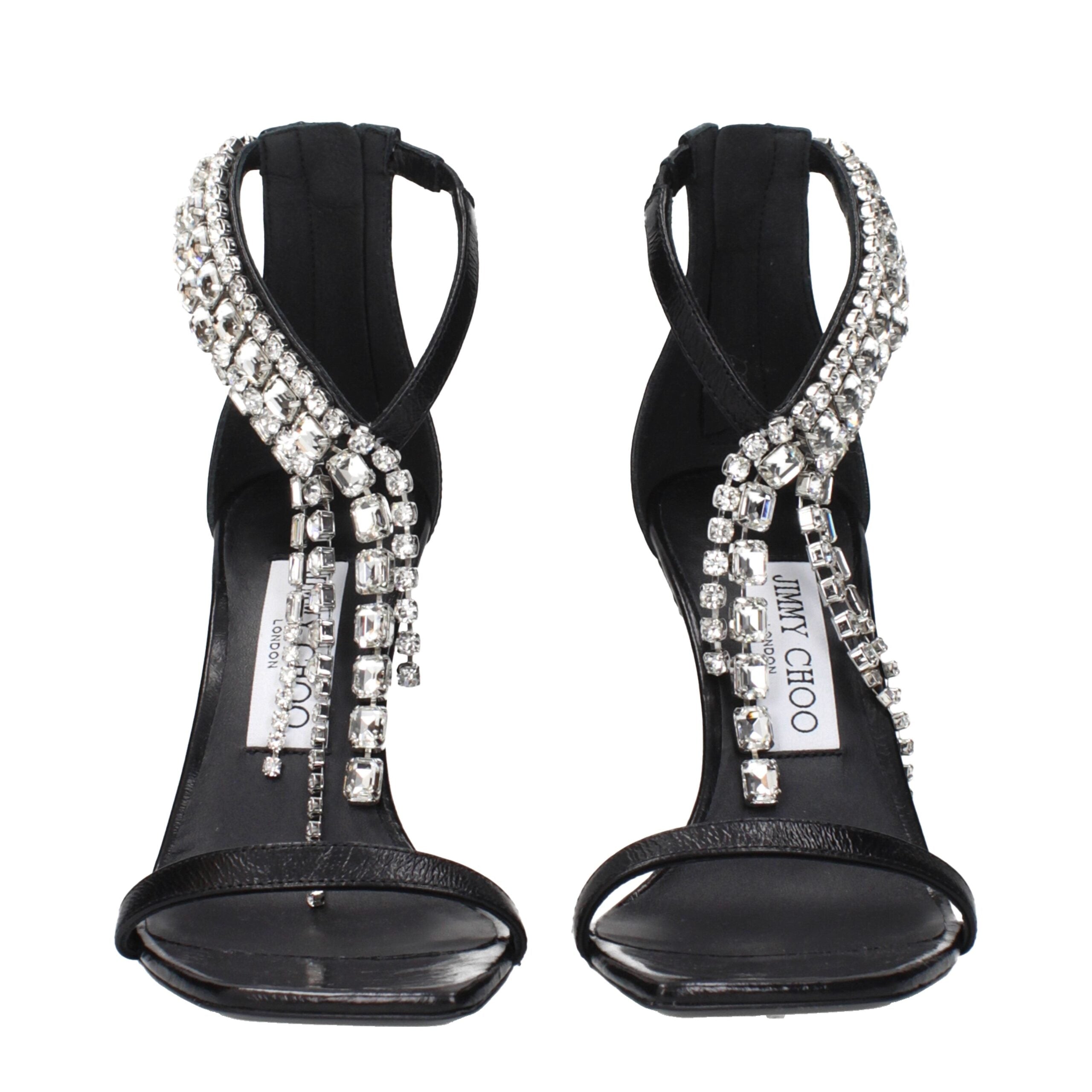 Black Leather Stiletto Heel Sandals