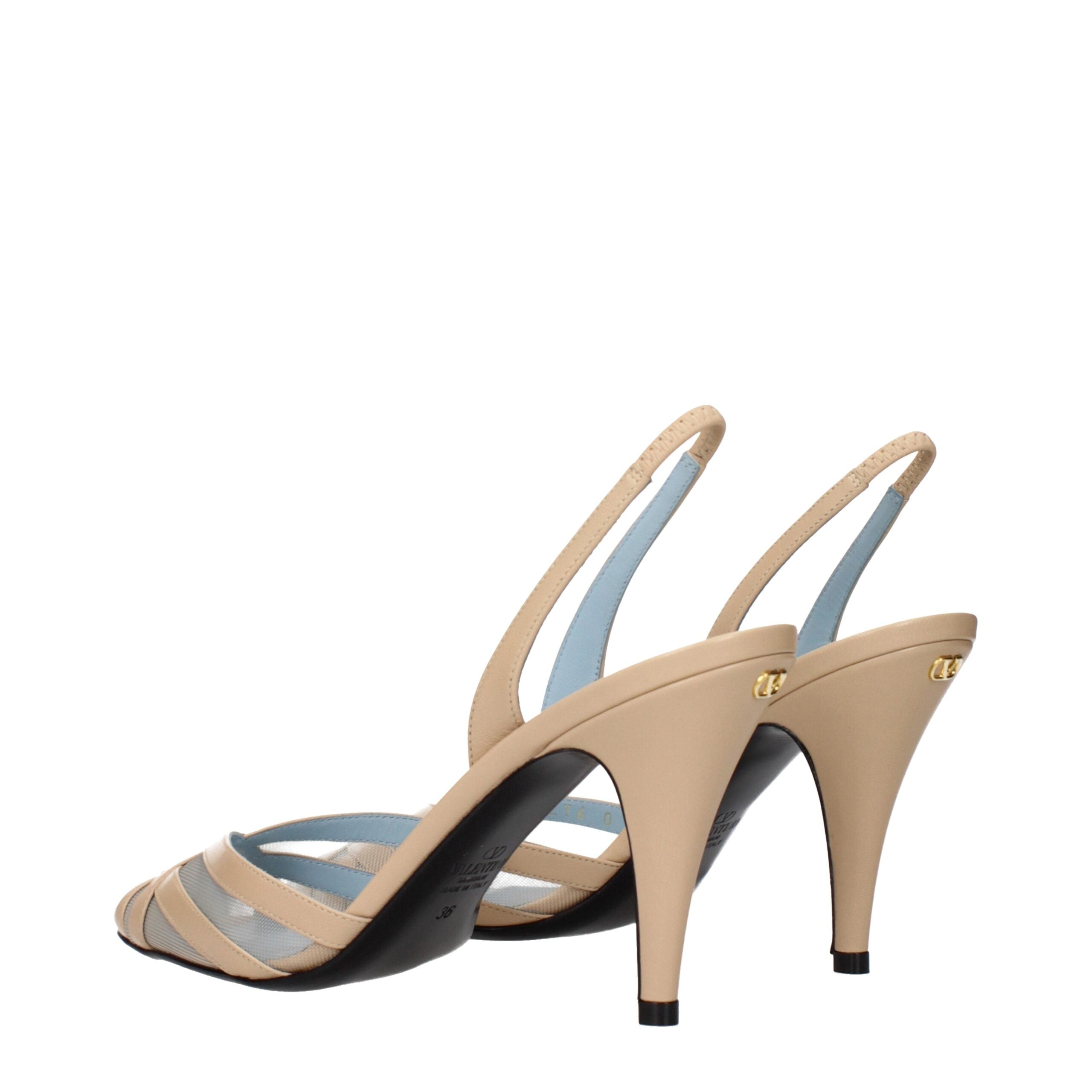 Beige Leather Stiletto Heel Sandals