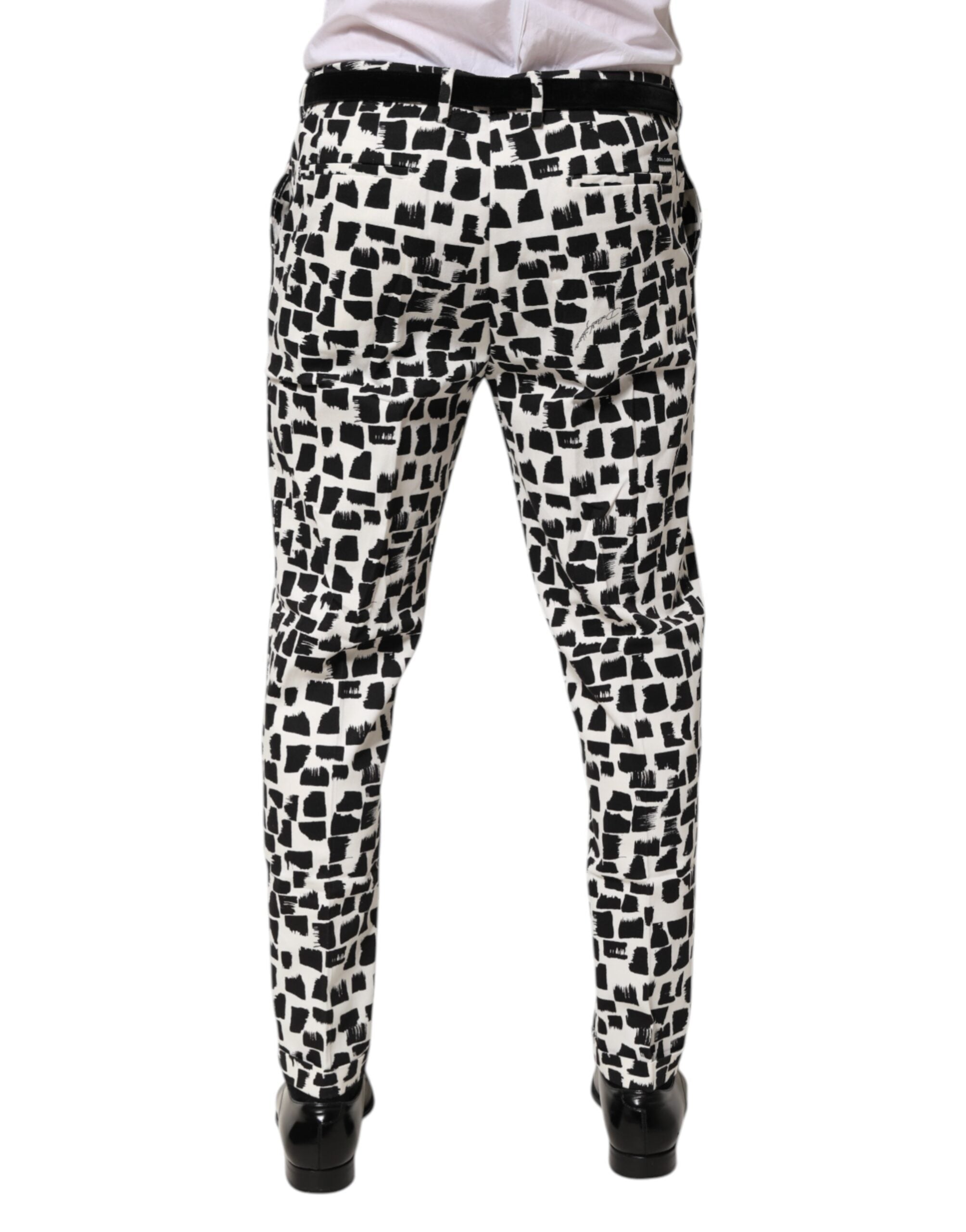 Black White Abstract Print Cotton Blend Pants