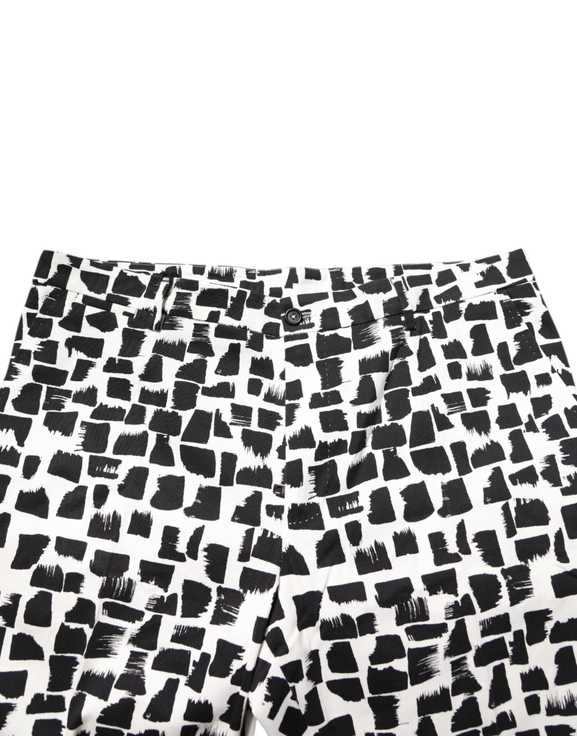 Black White Abstract Print Cotton Blend Pants