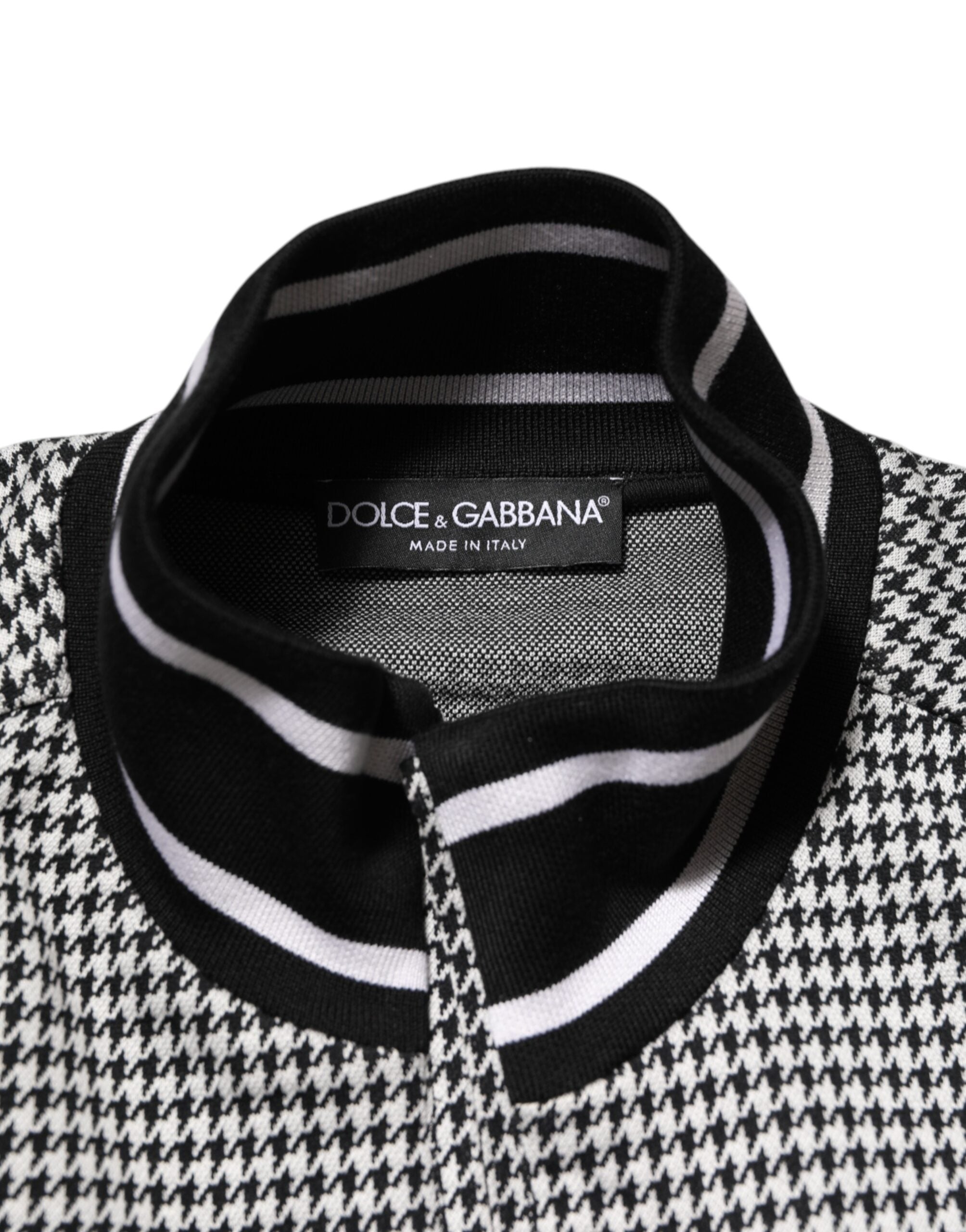 Black White Houndstooth Wool Crest Jacket Sweater
