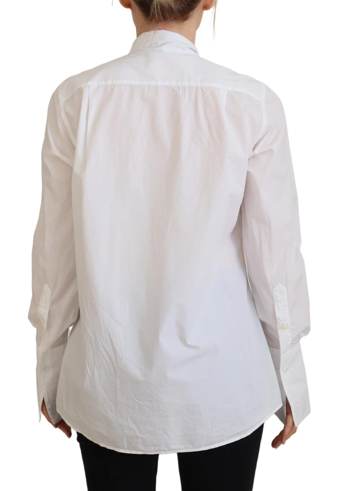 White Cotton Collared Long Sleeves Formal Top