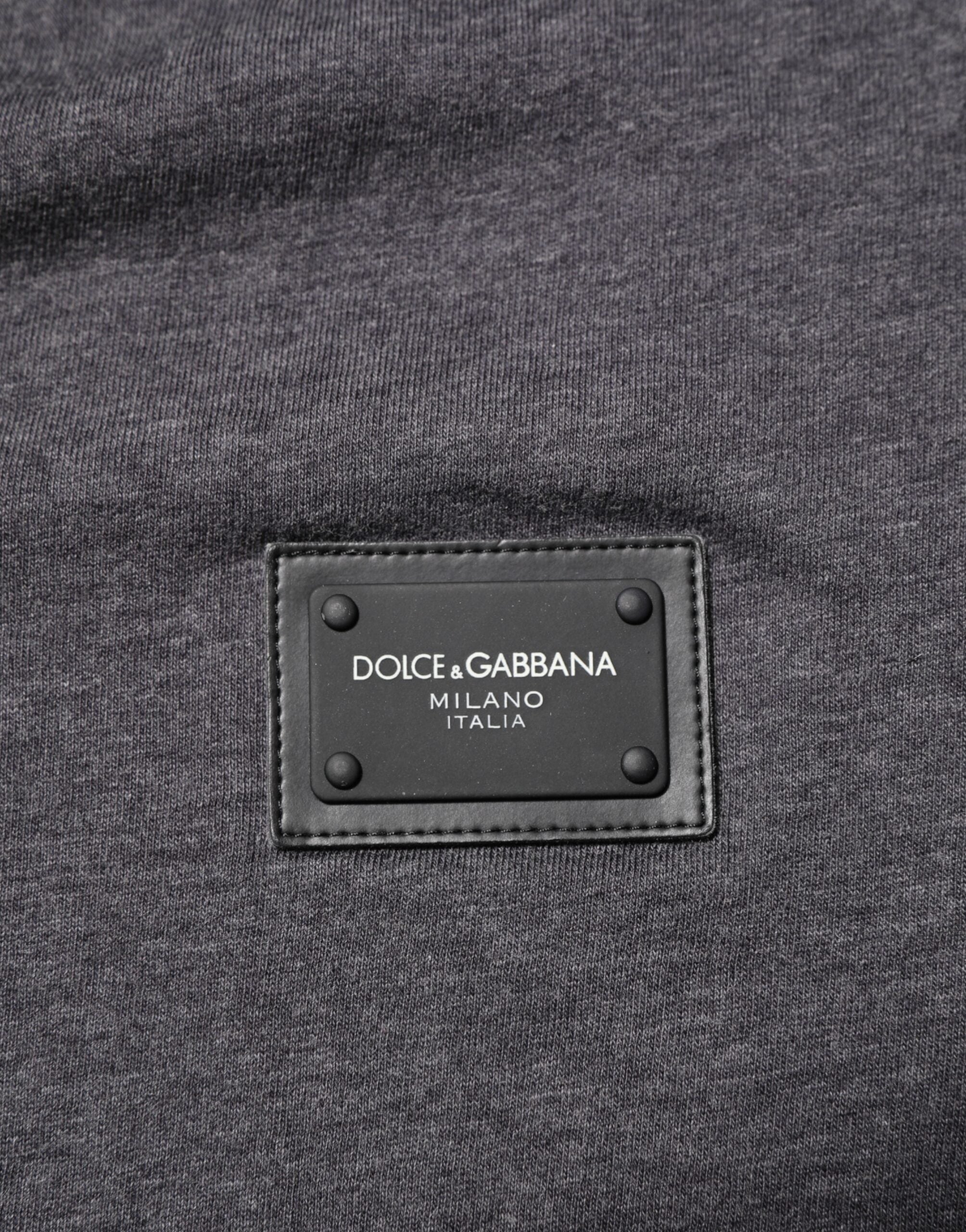 Grey Cotton V-Neck Logo Plaque Melange T-Shirt
