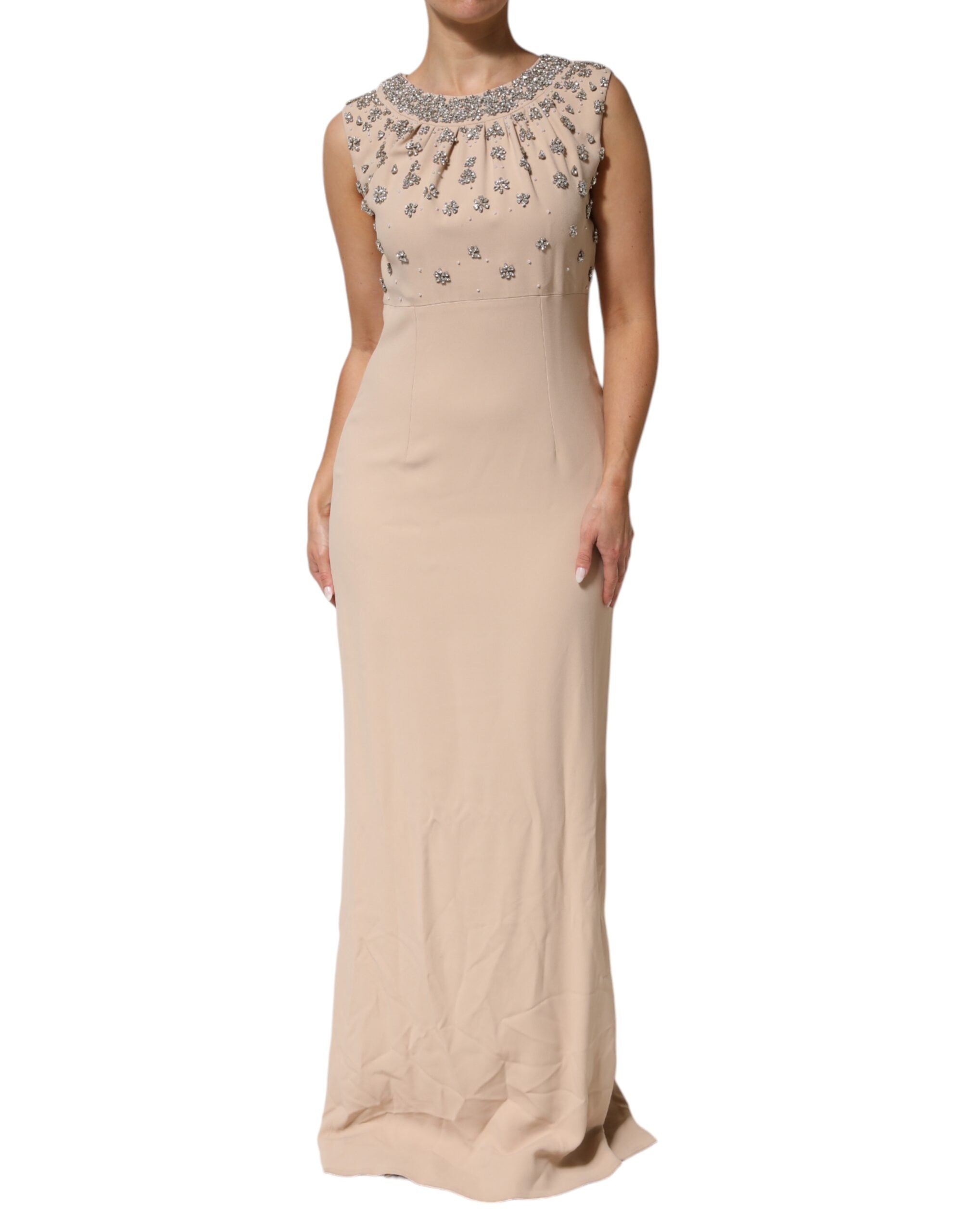 Nude Ecru Beaded Crystal Embellished Dress