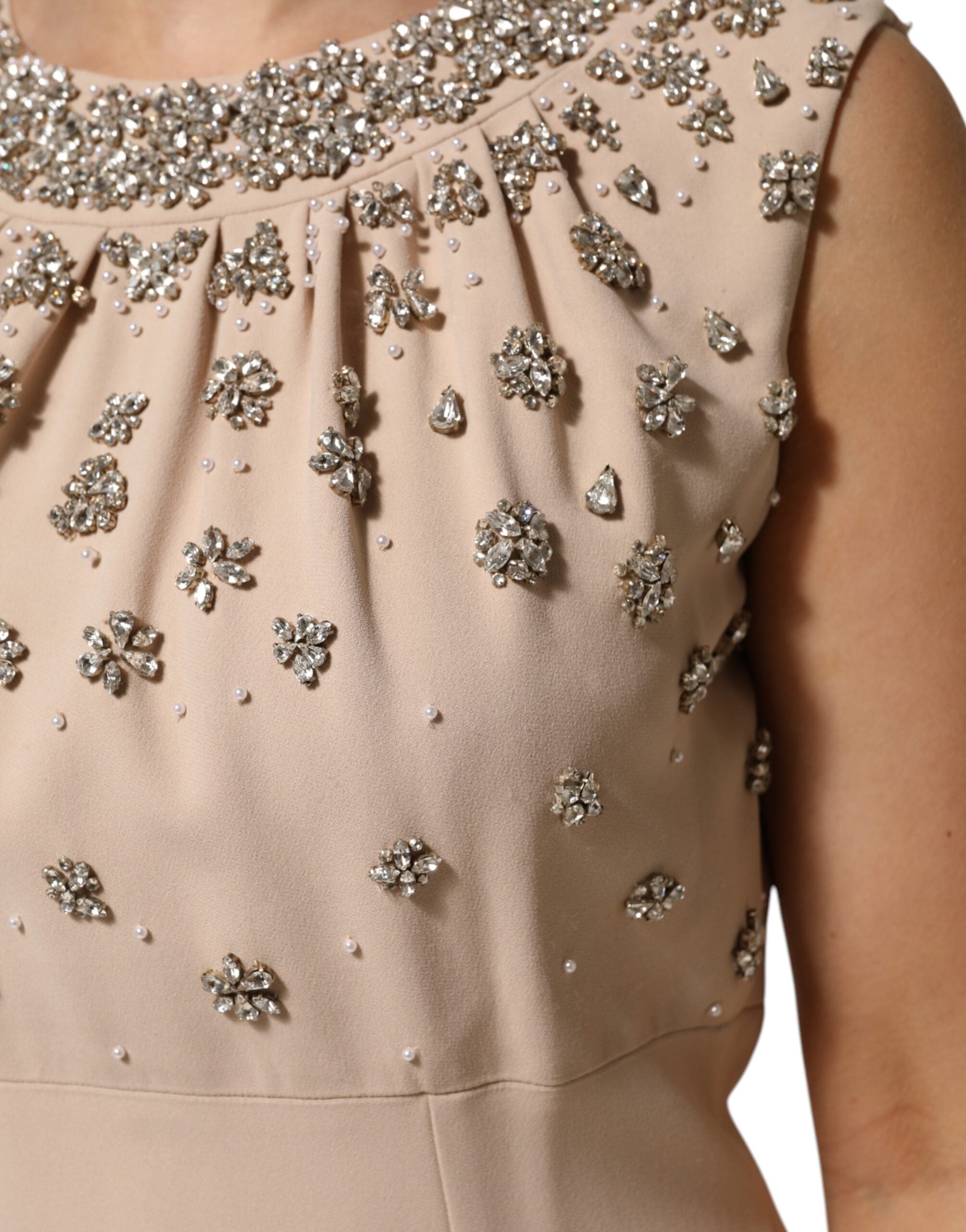 Nude Ecru Beaded Crystal Embellished Dress