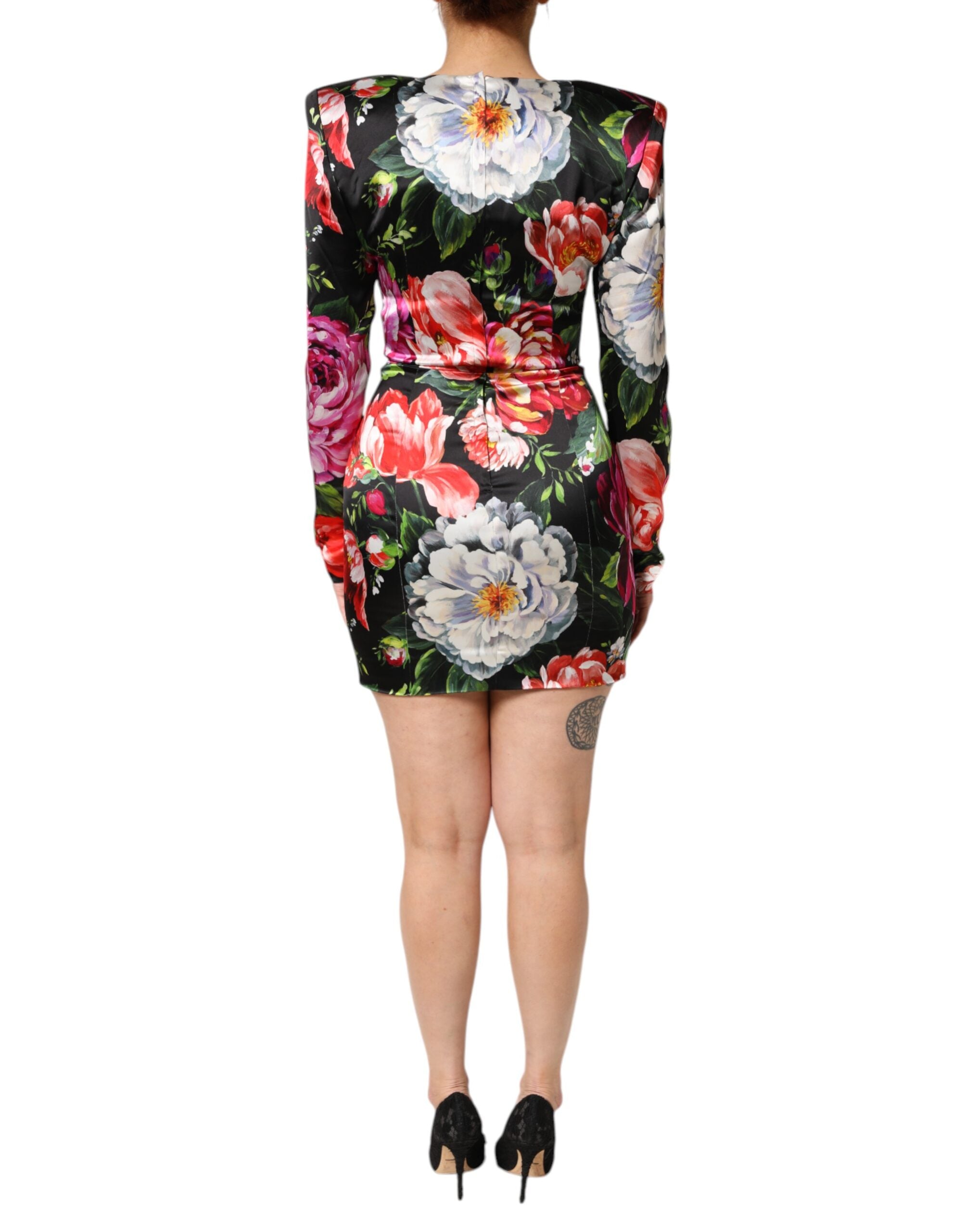 Black Floral Fiori Pittorici Bodycon Dress