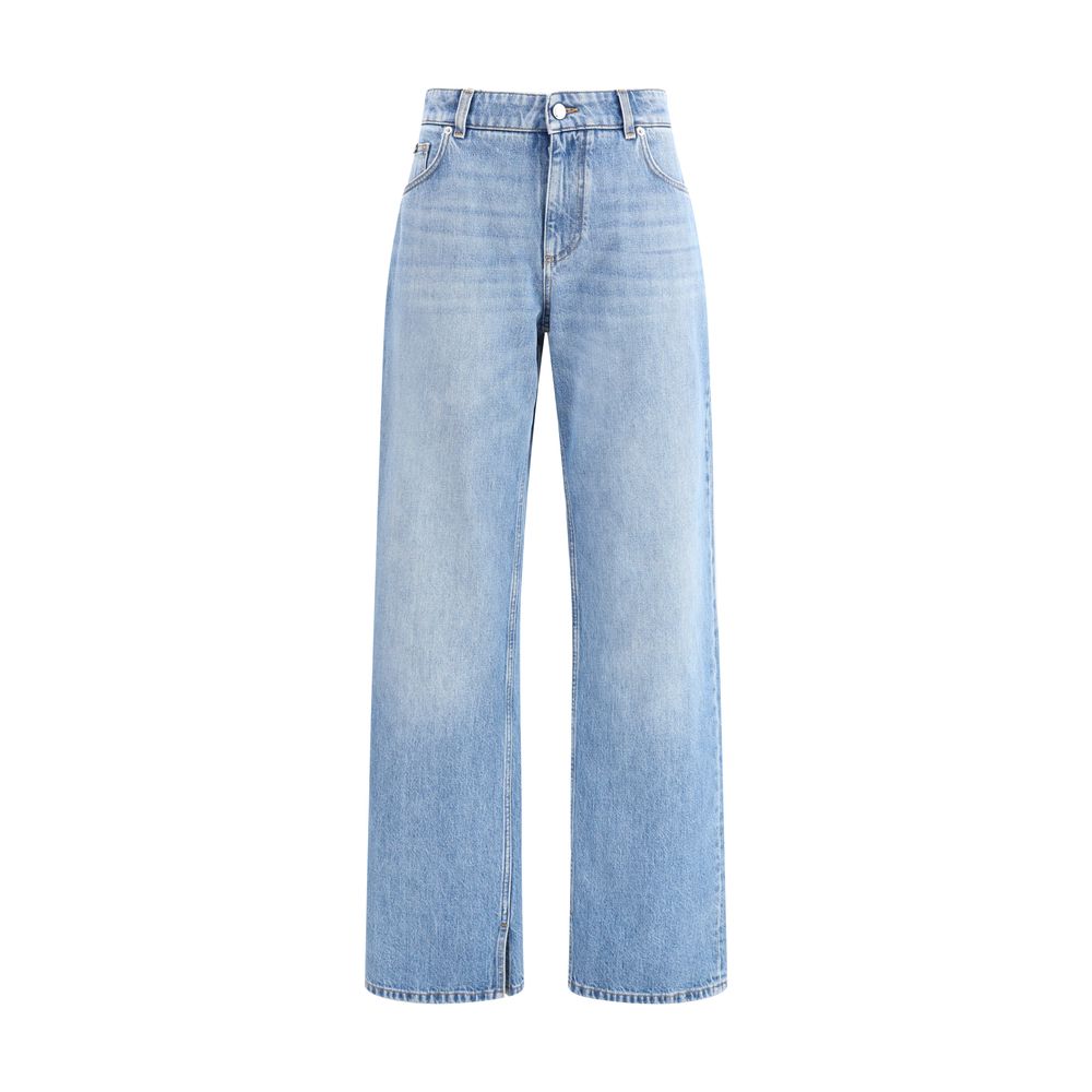 Light Blue Cotton Straight-Leg Jeans