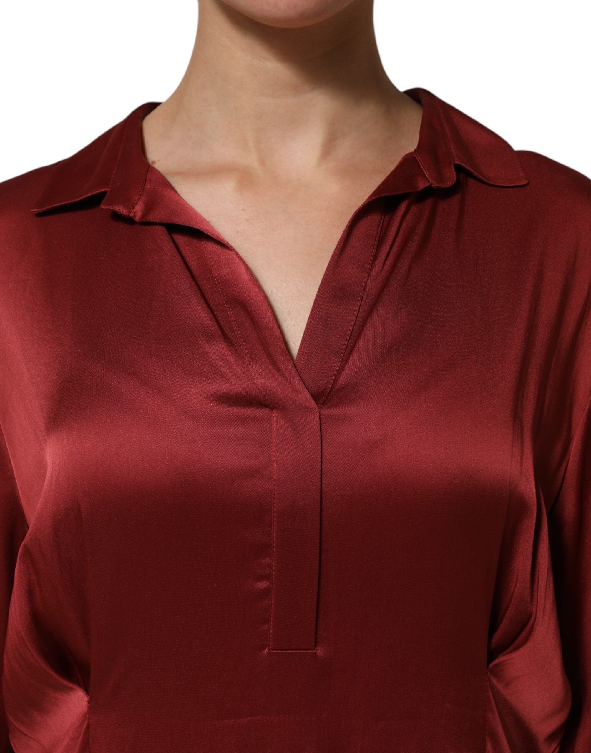 Burgundy Acetate Viscose Satin Long Dress