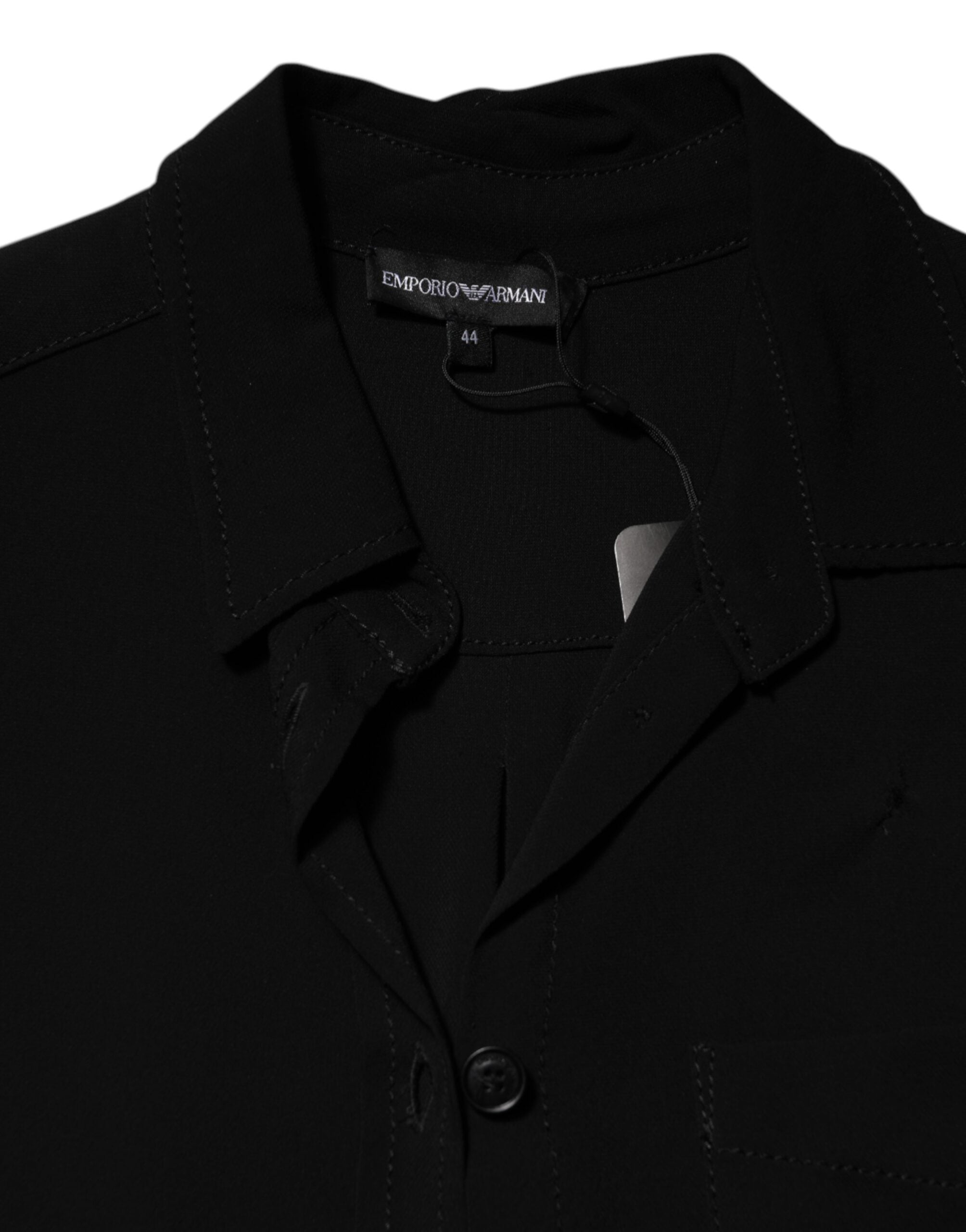 Black Viscose Blend Shirt Style Belted Dress