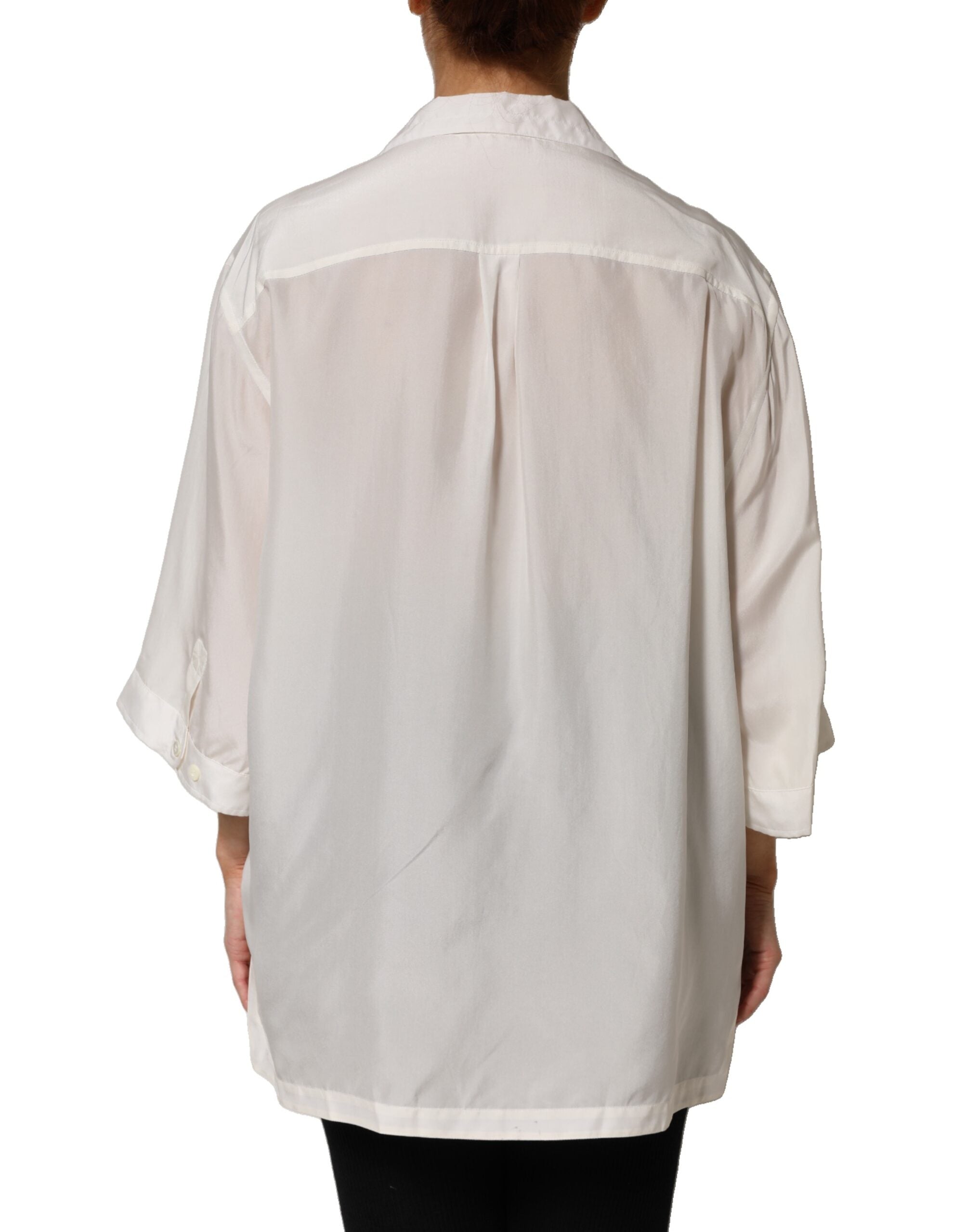 White Silk Collared 3/4 Sleeves Blouse Top