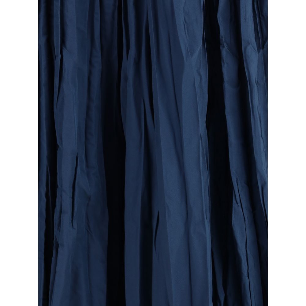 Blue Polyester Midi Skirt