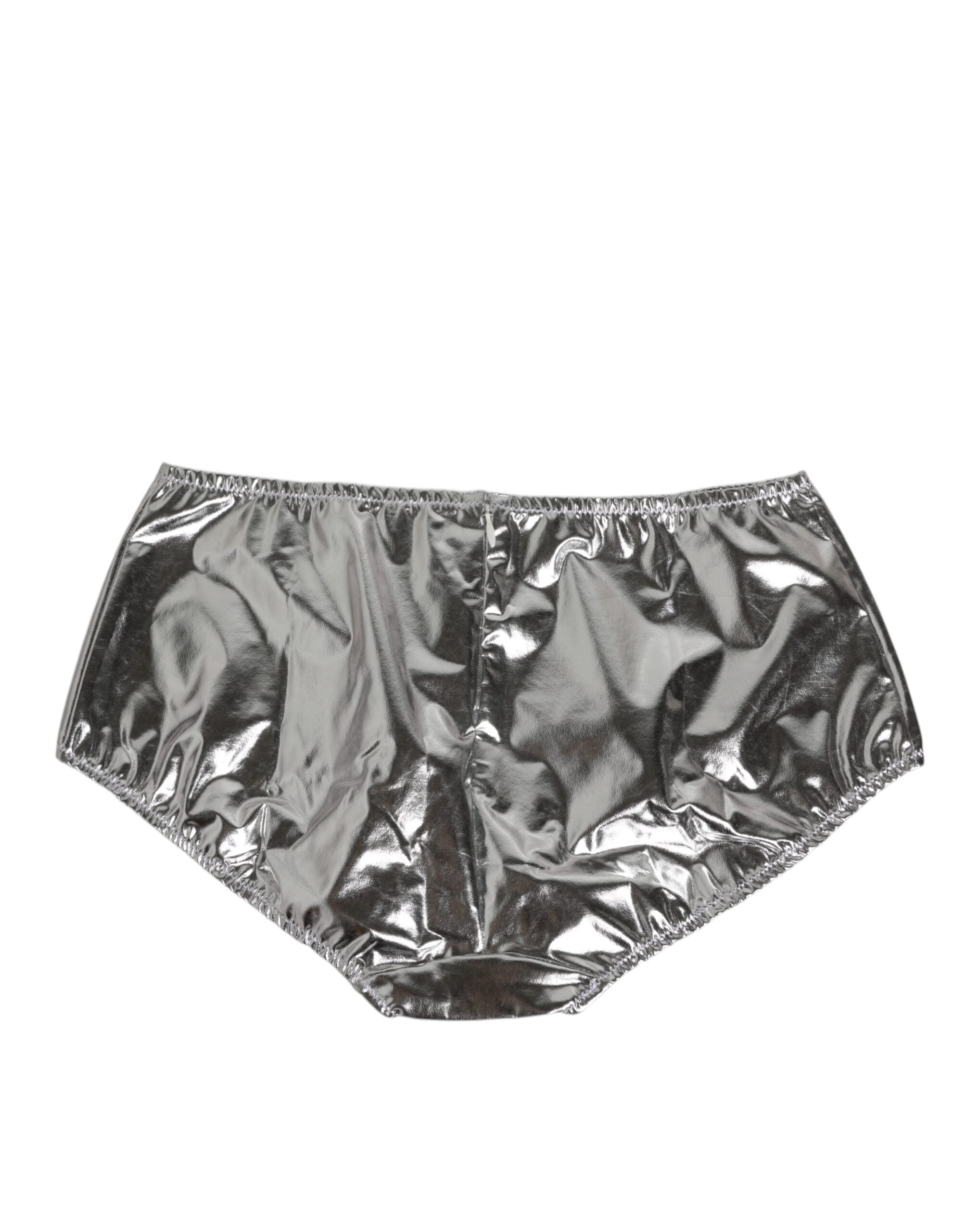Silver Metallic High Waist Bikini Bottom Women Underwear