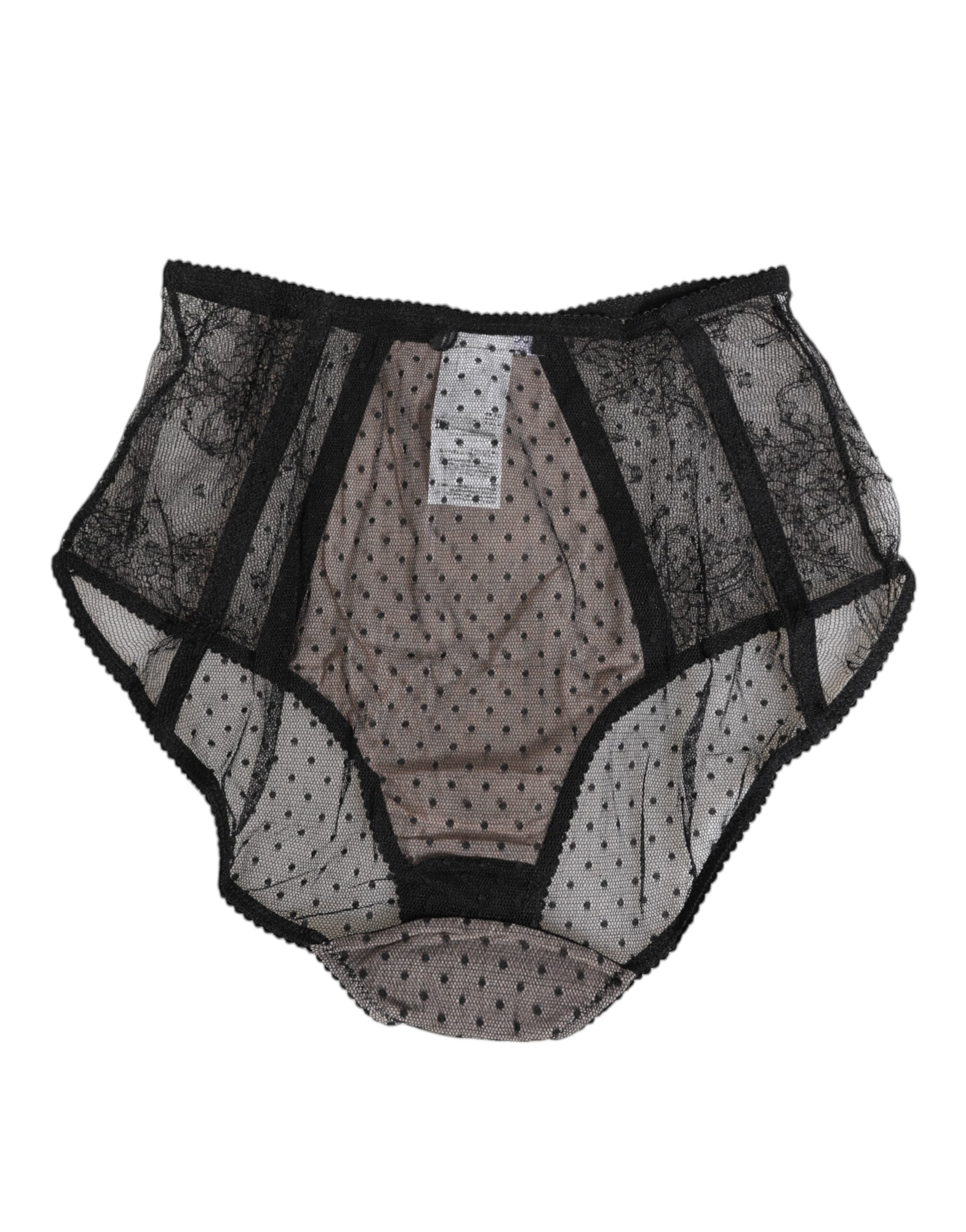 Black Sheer Polka Dot Lace High Waist Underwear
